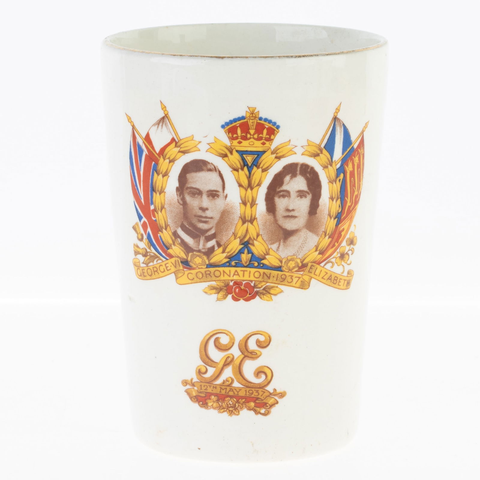ANTIQUE 1937 QUEEN MARY & KING GEORGE VI CORONATION PORCELAIN BEAKER (1 of 4)
