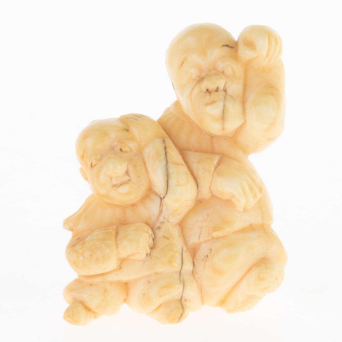 AN ANTIQUE JAPANESE NETSUKE: From a collection of Wedgwood and other selected ceramic/porcelain objects. Kindly examine all photographs provided in this listing or ask for a condition report. All items offered are in generally go