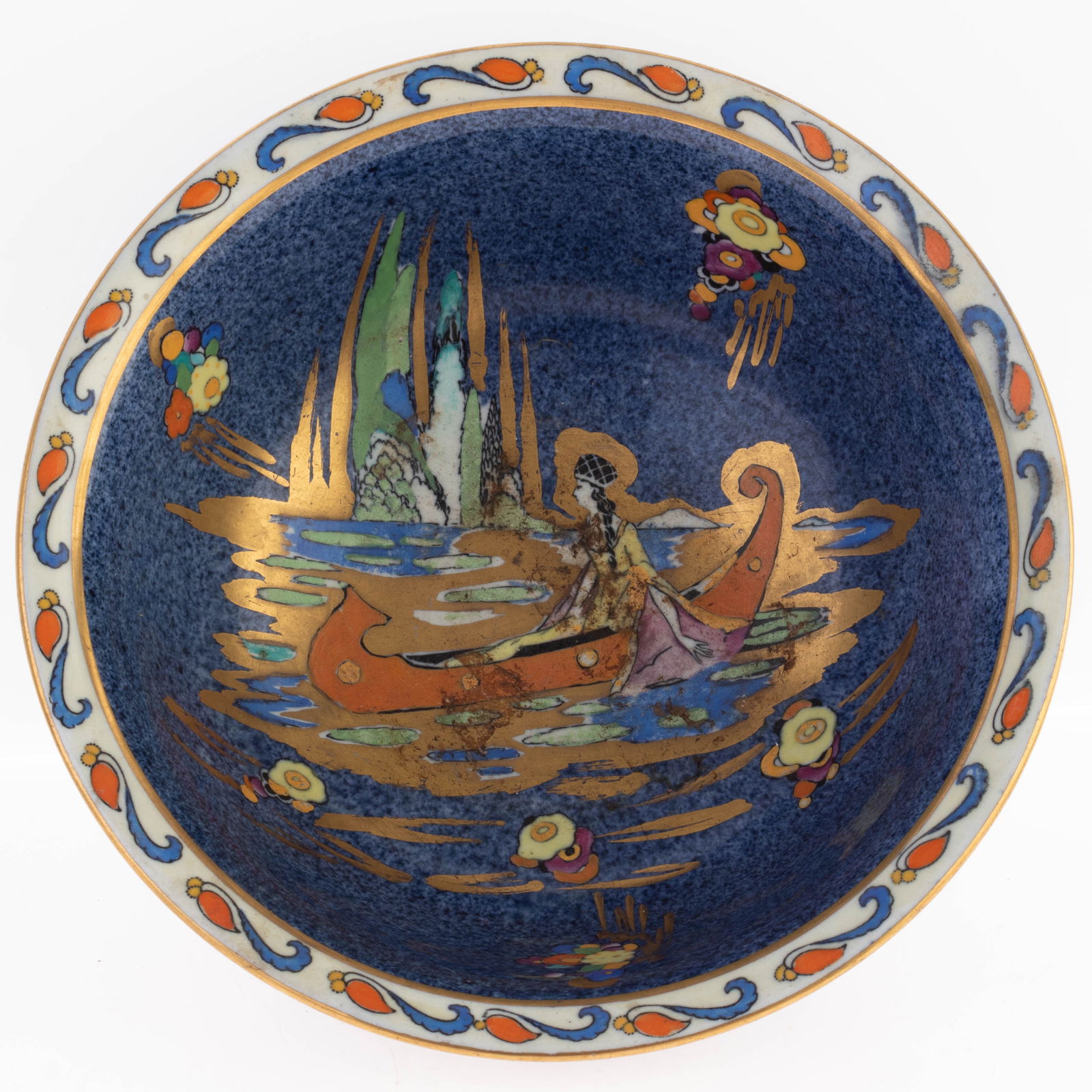 ART DECO ROYAL CAULDON ARCADIAN BLUE LAGOON BOWL (1 of 3)