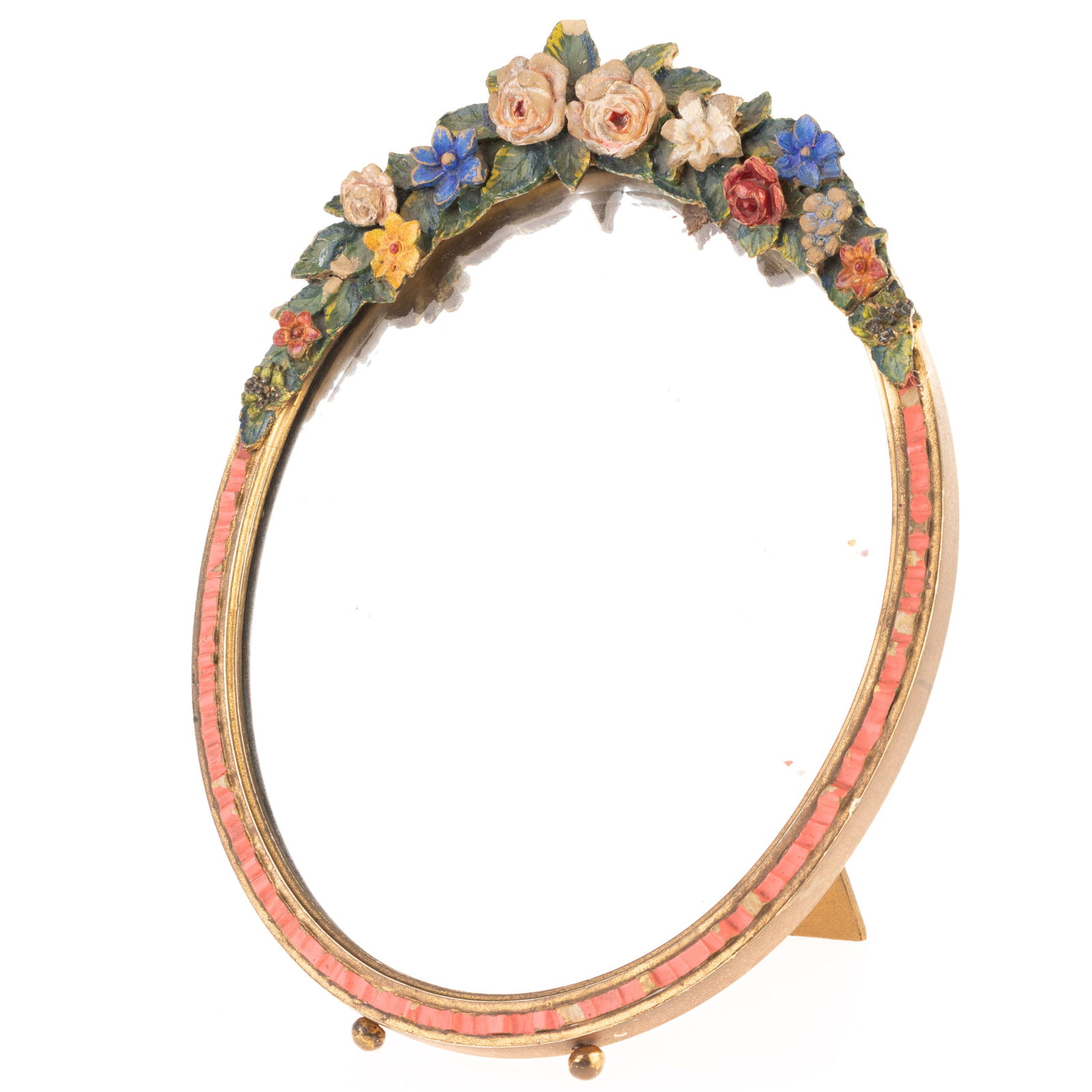 VINTAGE ART DECO CARVED POLYCHROME WOOD BARBOLA TABLE MIRROR: From a collection of Wedgwood and other selected ceramic/porcelain objects. Kindly examine all photographs provided in this listing or ask for a condition report. All items offered are in generally go