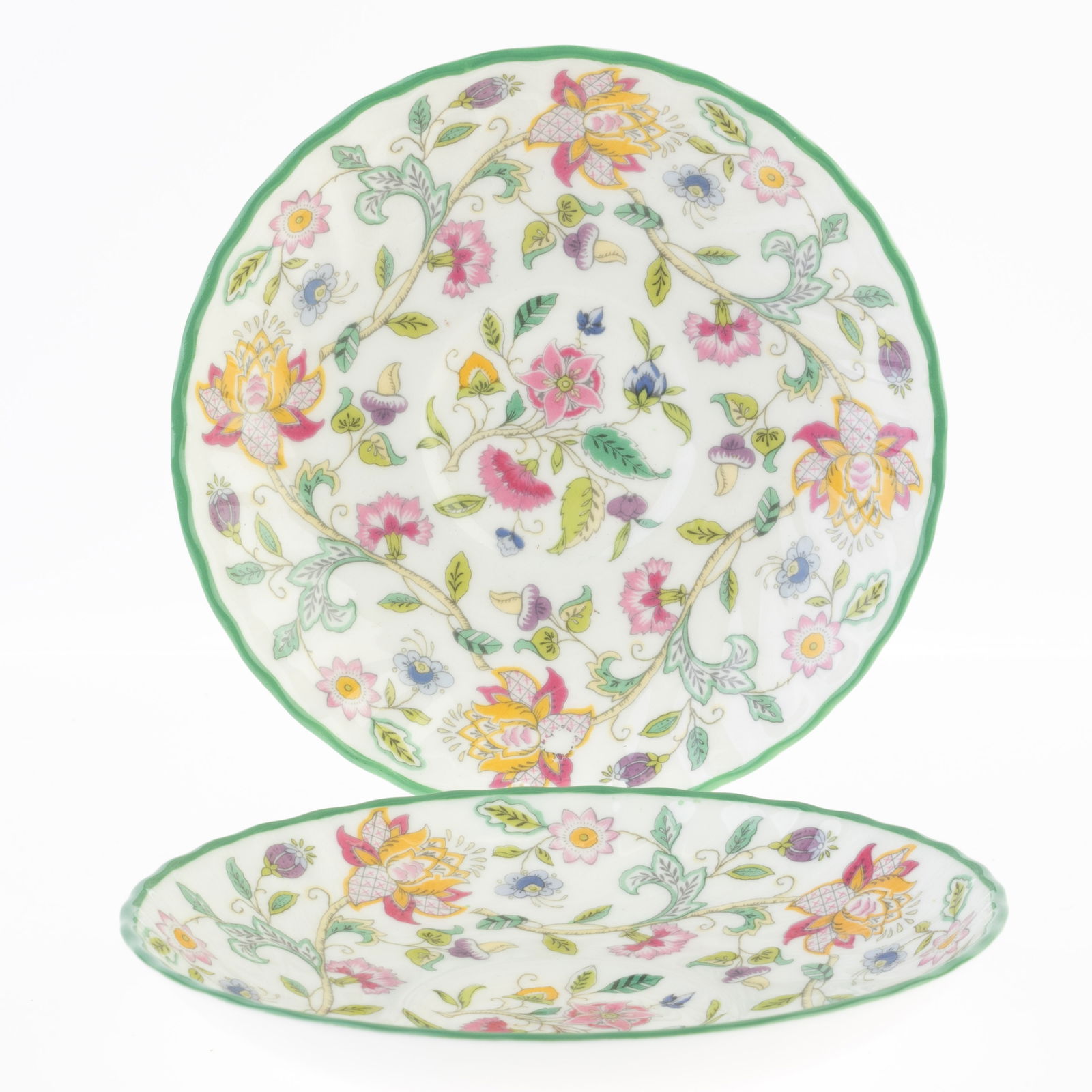 PAIR OF MINTON FLORAL PORCELAIN CERAMIC PLATES: From a collection of Wedgwood and other selected ceramic/porcelain objects. Kindly examine all photographs provided in this listing or ask for a condition report. All items offered are in generally go