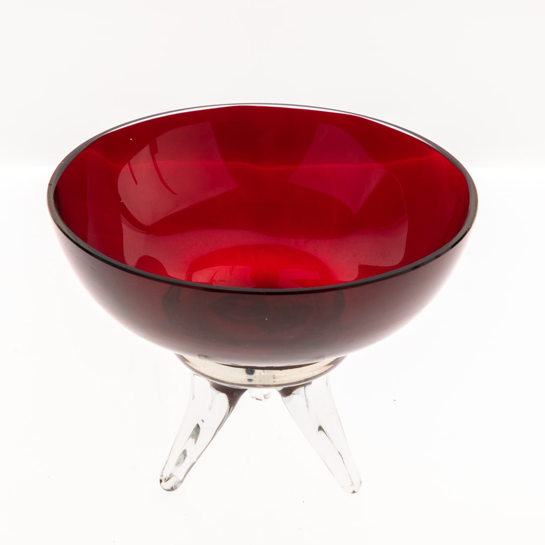MURANO HAND-BLOWN VENETIAN RUBY GLASS BOWL (1 of 3)