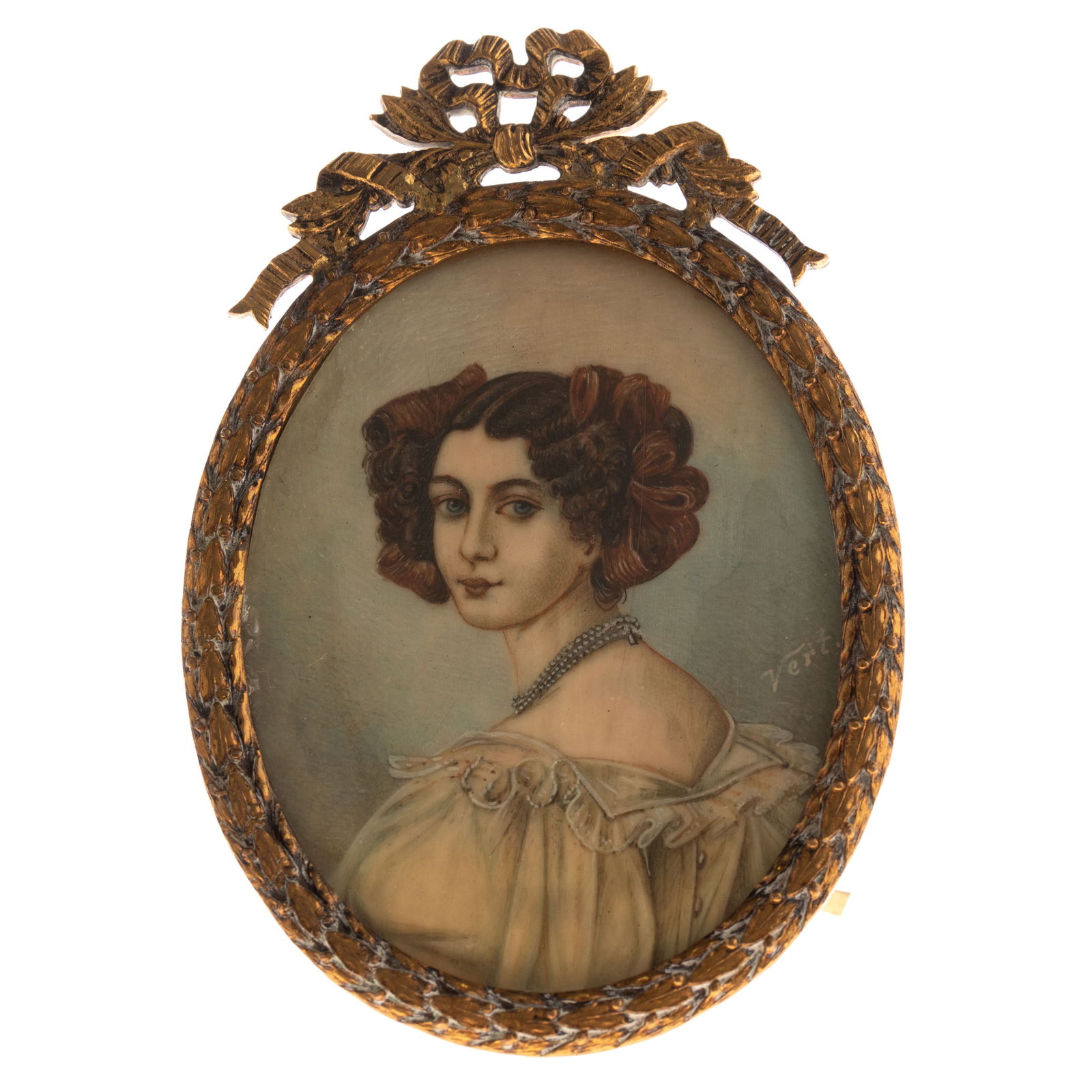 ANTIQUE SIGNED FRENCH GILDED BRONZE MINIATURE PORTRAIT (1 of 3)