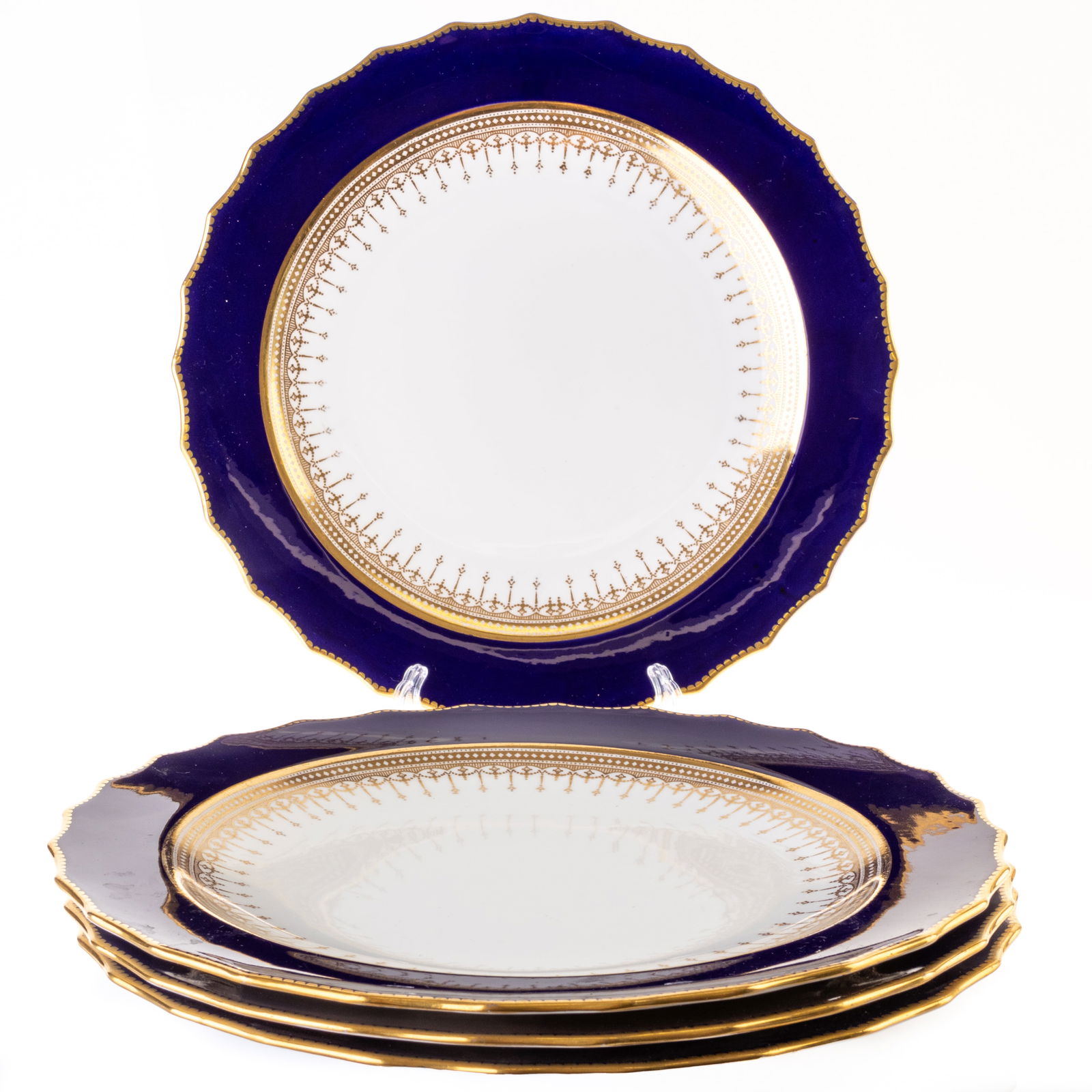 FOUR ANTIQUE VICTORIAN JAMES GREEN & NEPHEW GILT PORCELAIN PLATES (1 of 3)