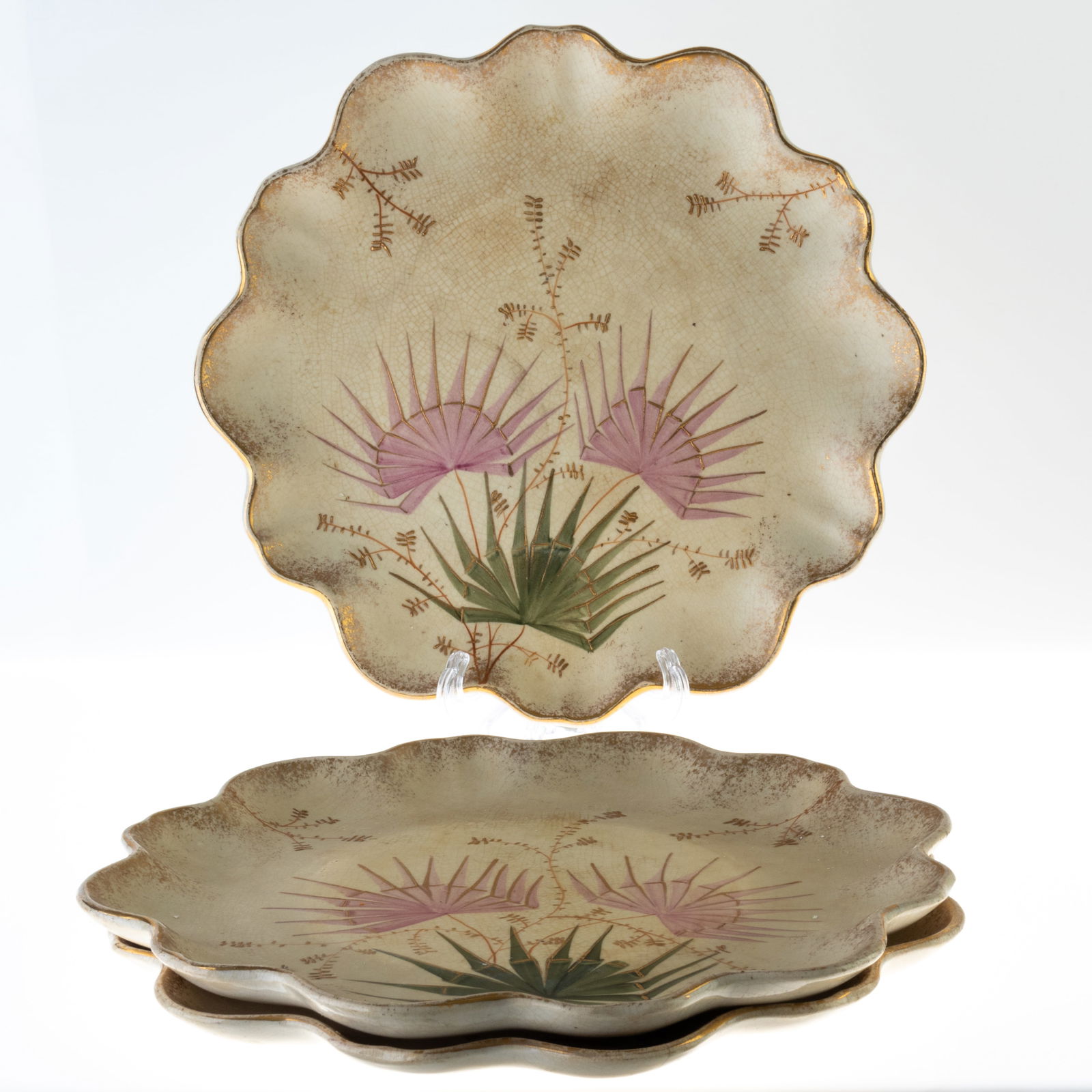 THREE JAPANESE HAND-PAINTED AESTHETIC LOBED PLATES (1 of 3)