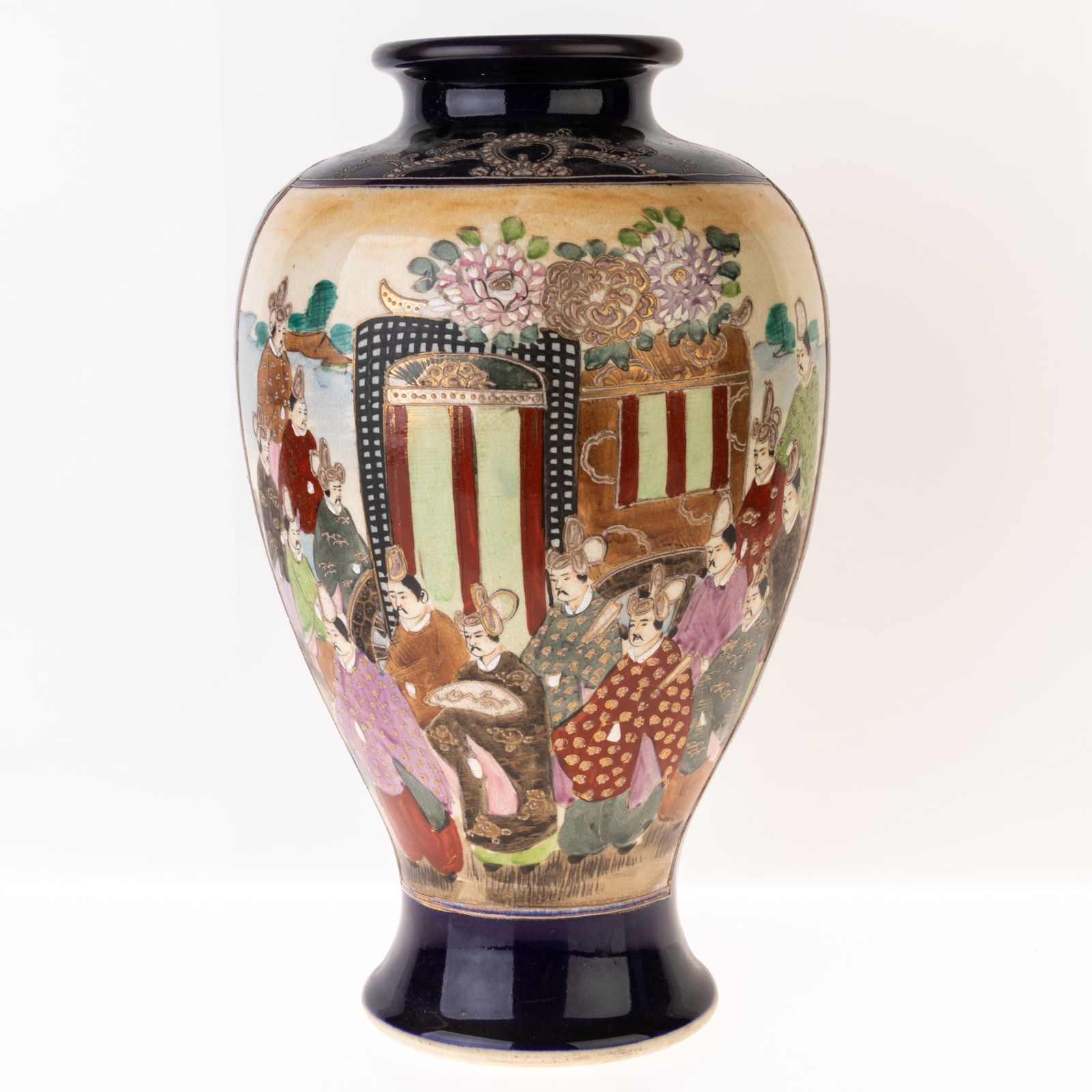 JAPANESE SATSUMA CERAMIC FIGURAL BALUSTER VASE (1 of 4)