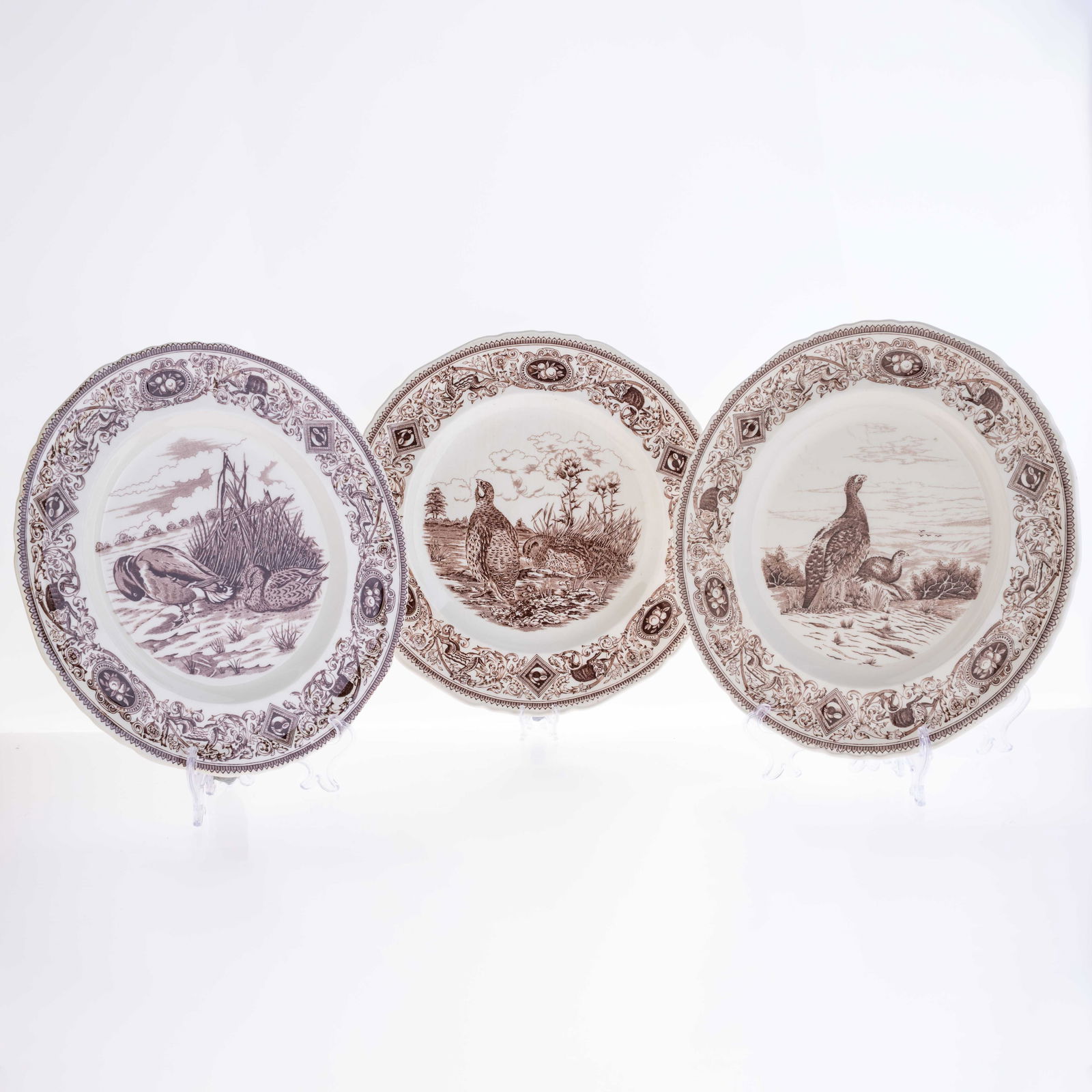 THREE MASON'S IRONSTONE CERAMIC GAME HUNTING PLATES (1 of 3)