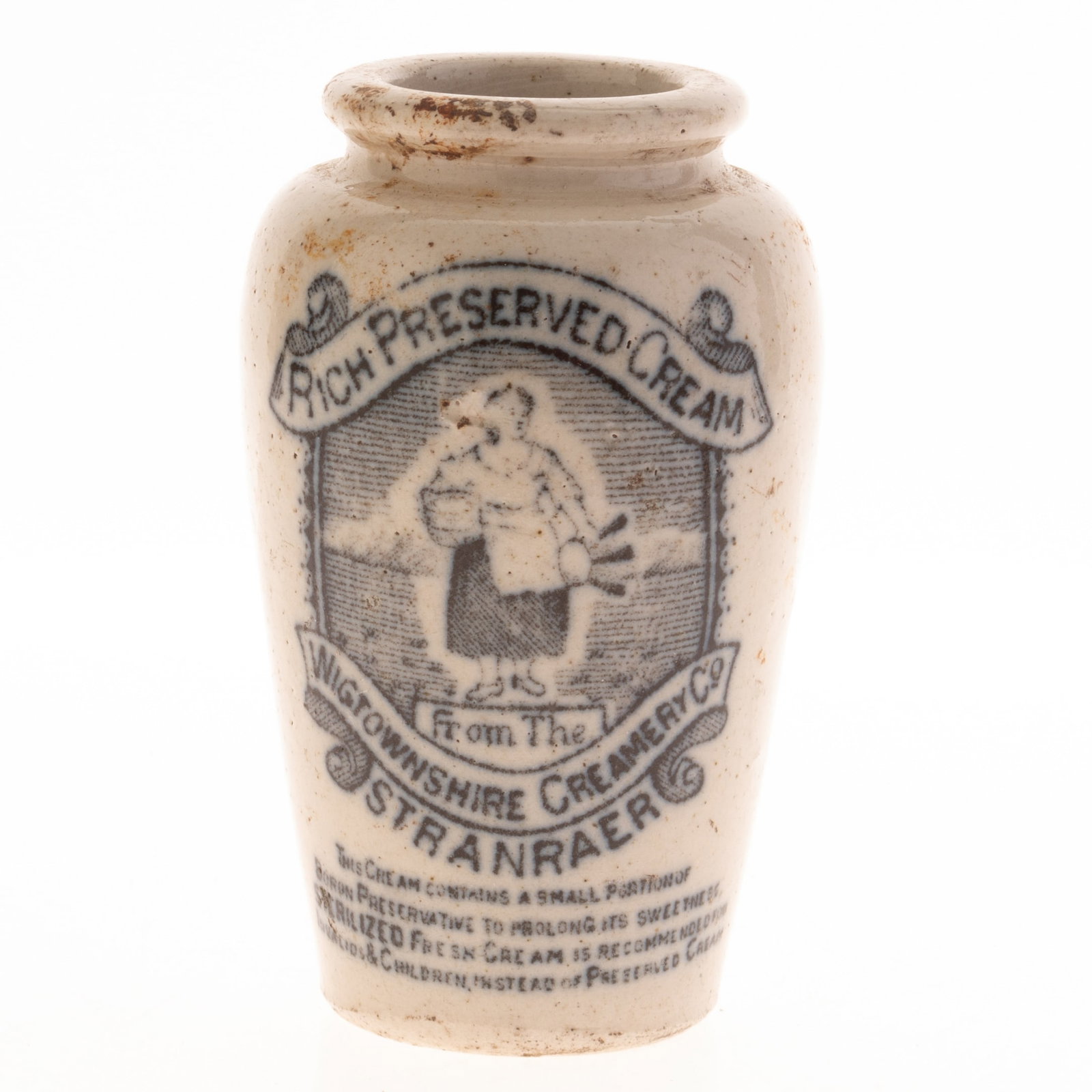 ANTIQUE CERAMIC STONEWARE CREAM JAR: Kindly examine all photographs provided in this listing or ask for a condition report. All items offered are in generally good, pre-owned condition, unless otherwise specifically described. The item i