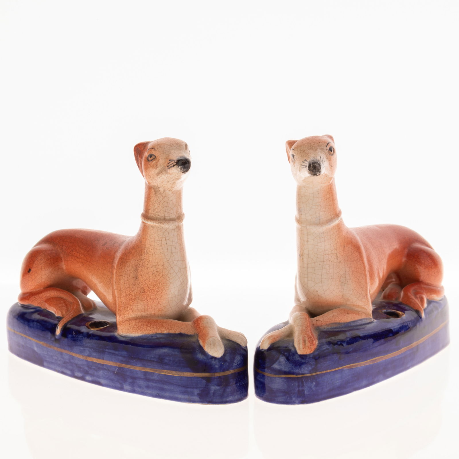 PAIR OF STAFFORDSHIRE CERAMIC POTTERY GREYHOUNDS FIGURES (1 of 4)