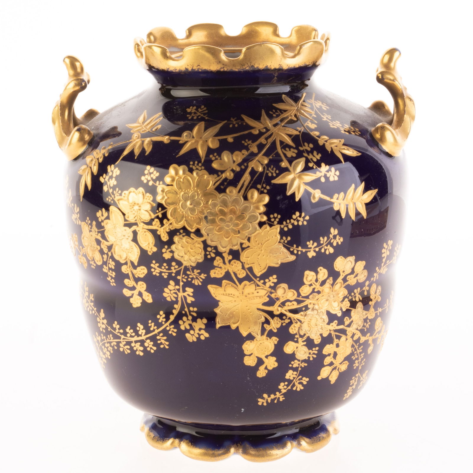 ANTIQUE LIMOGES FRENCH GILT PORCELAIN COBALT VASE (1 of 4)