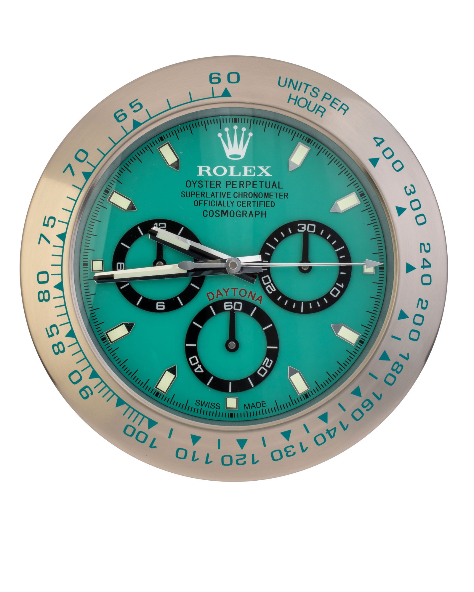 ROLEX SILVER, TIFFANY BLUE & BLACK DAYTONA AUTHORISED WATCH DEALERSHIP CLOCK (1 of 1)