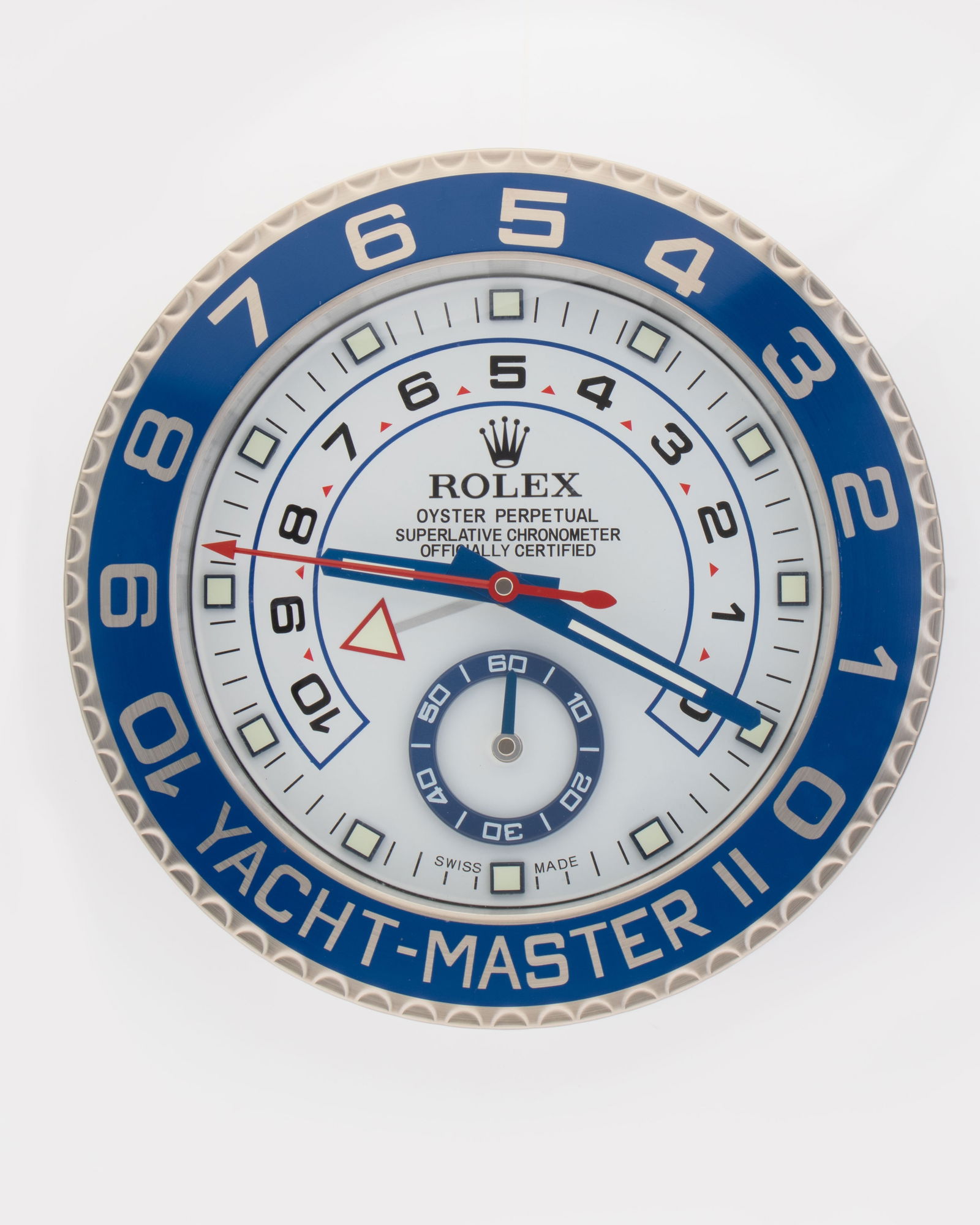 ROLEX SILVER, BLUE & WHITE YACHT MASTER II AUTHORISED WATCH DEALERSHIP CLOCK (1 of 1)