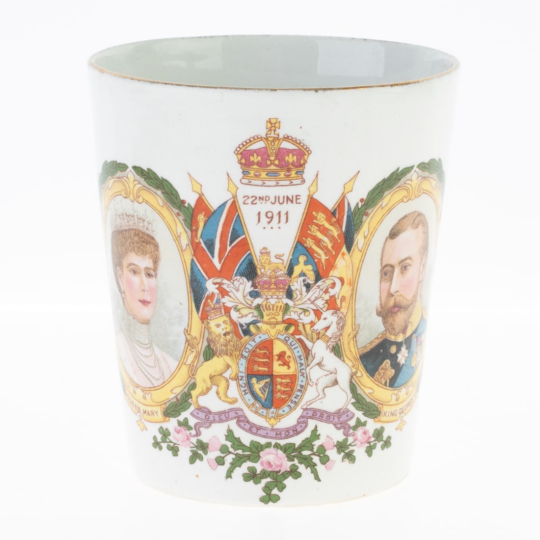 ANTIQUE 1911 QUEEN MARY & KING GEORGE VI CORONATION PORCELAIN BEAKER (1 of 4)