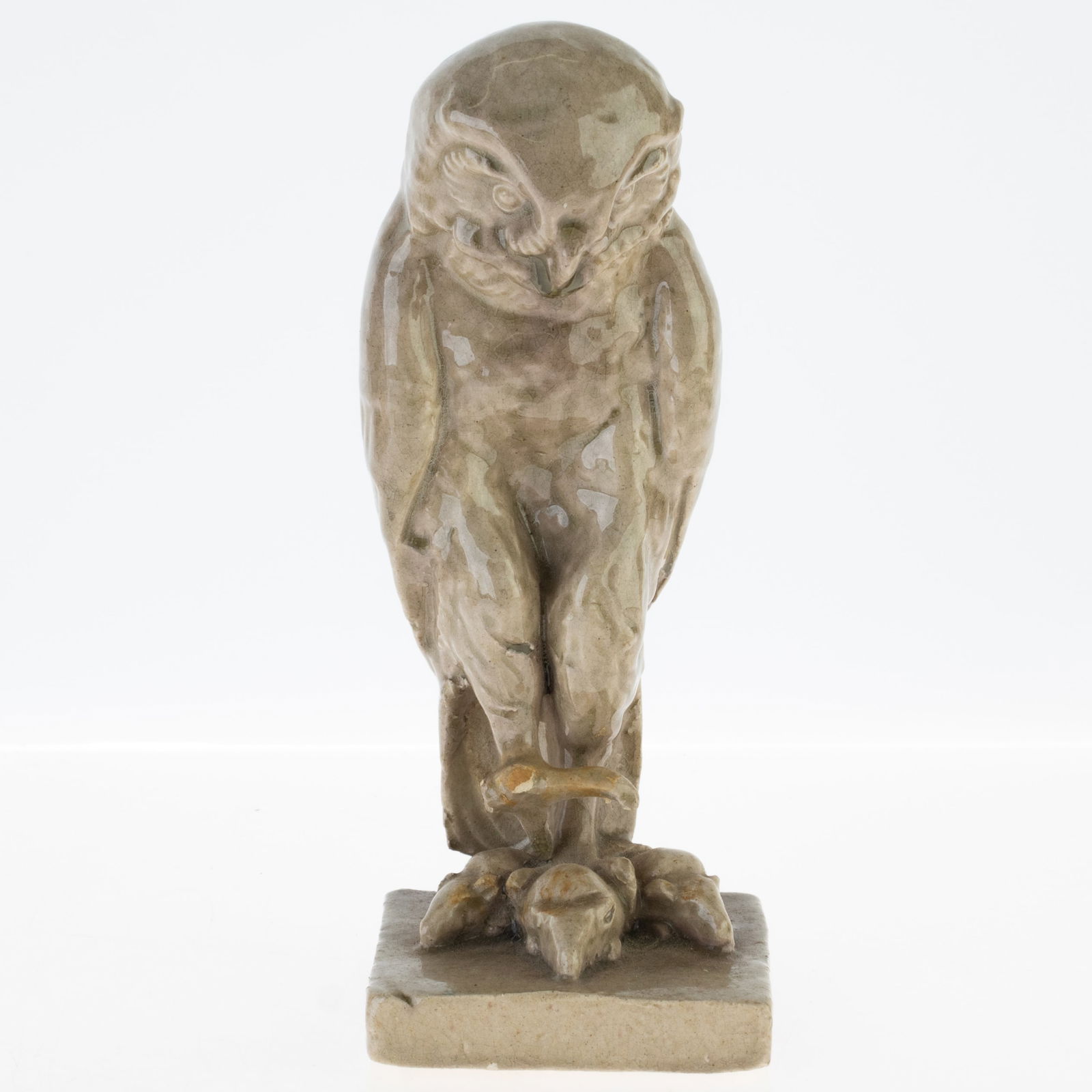 EARLY 20TH CENTURY GLAZED CERAMIC POTTERY OWL FIGURE (1 of 4)