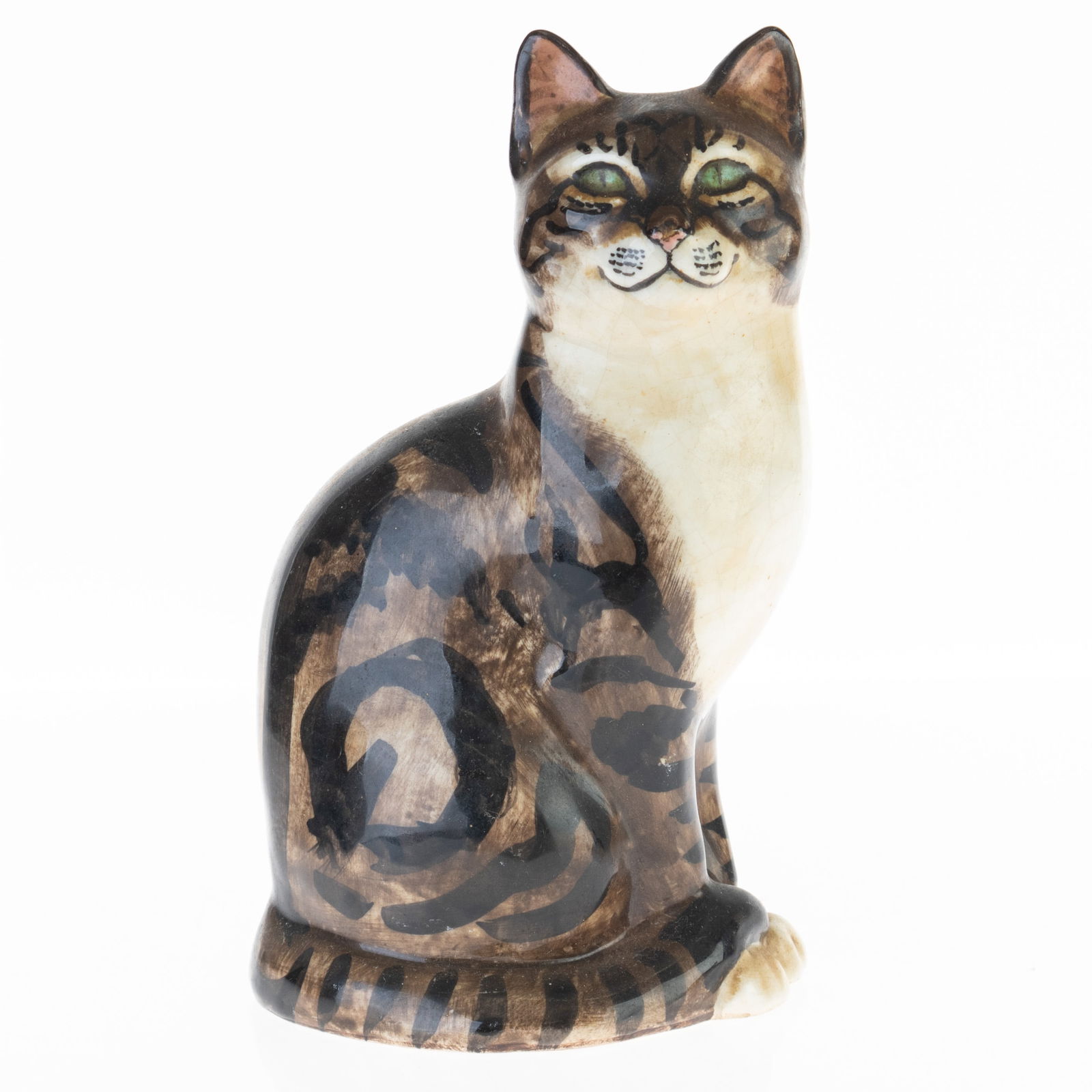 SIGNED STUDIO POTTER CERAMIC BROWN TABBY CAT FIGURE (1 of 4)