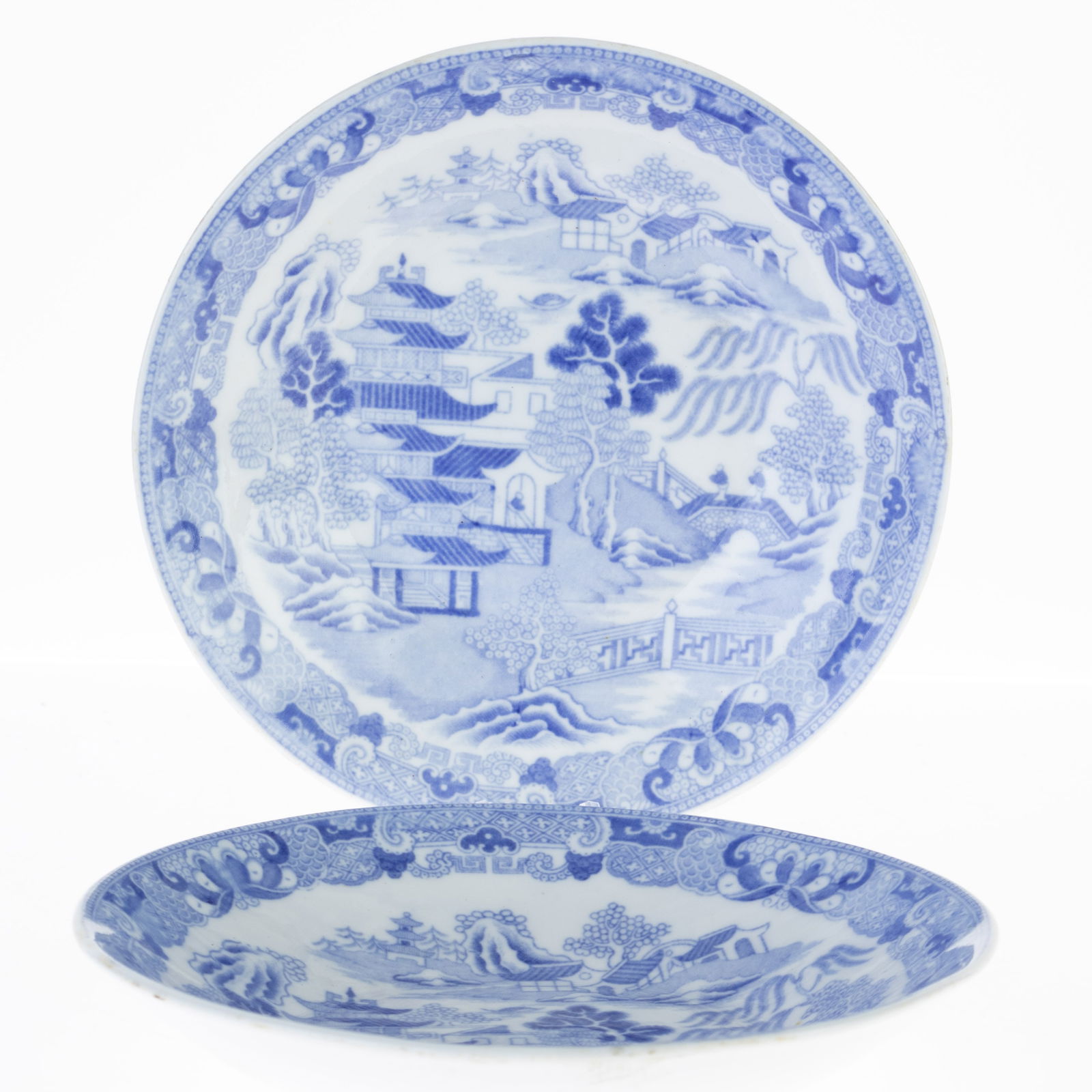 PAIR OF COPELAND & GARRETT BLUE WILLOW PORCELAIN CERAMIC PLATES (1 of 4)