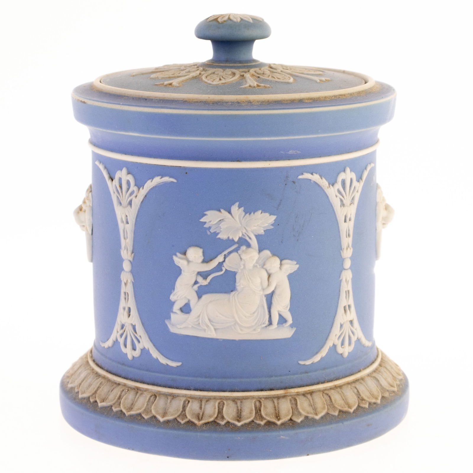 ANTIQUE WEDGWOOD JASPER CAMEO CLASSICAL CIGAR HUMIDOR JAR (1 of 5)