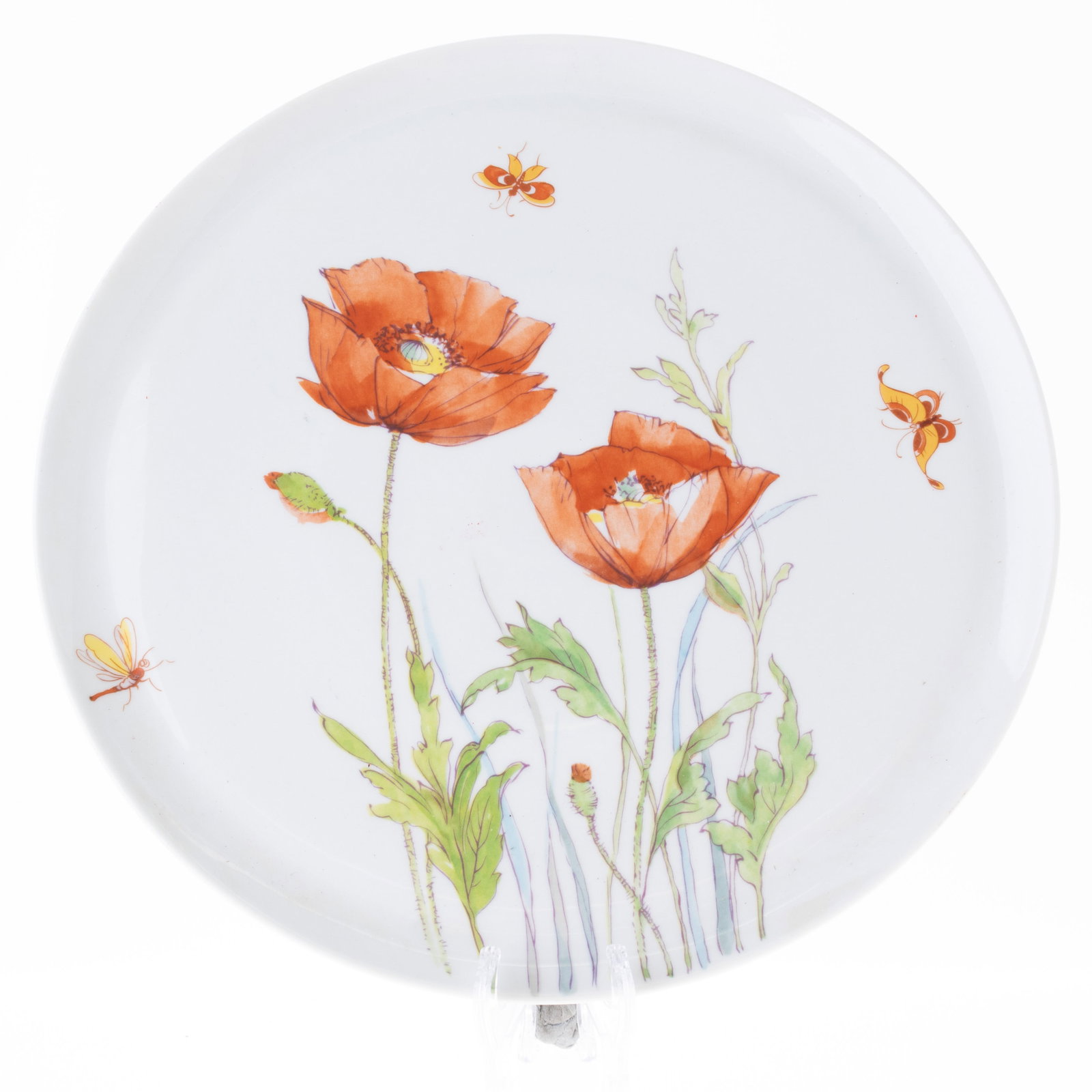 SIGNED ITALIAN PORCELAIN CERAMIC PLATE WITH POPPIES WATERCOLOUR: From a collection of Wedgwood and other selected ceramic/porcelain objects. Kindly examine all photographs provided in this listing or ask for a condition report. All items offered are in generally go