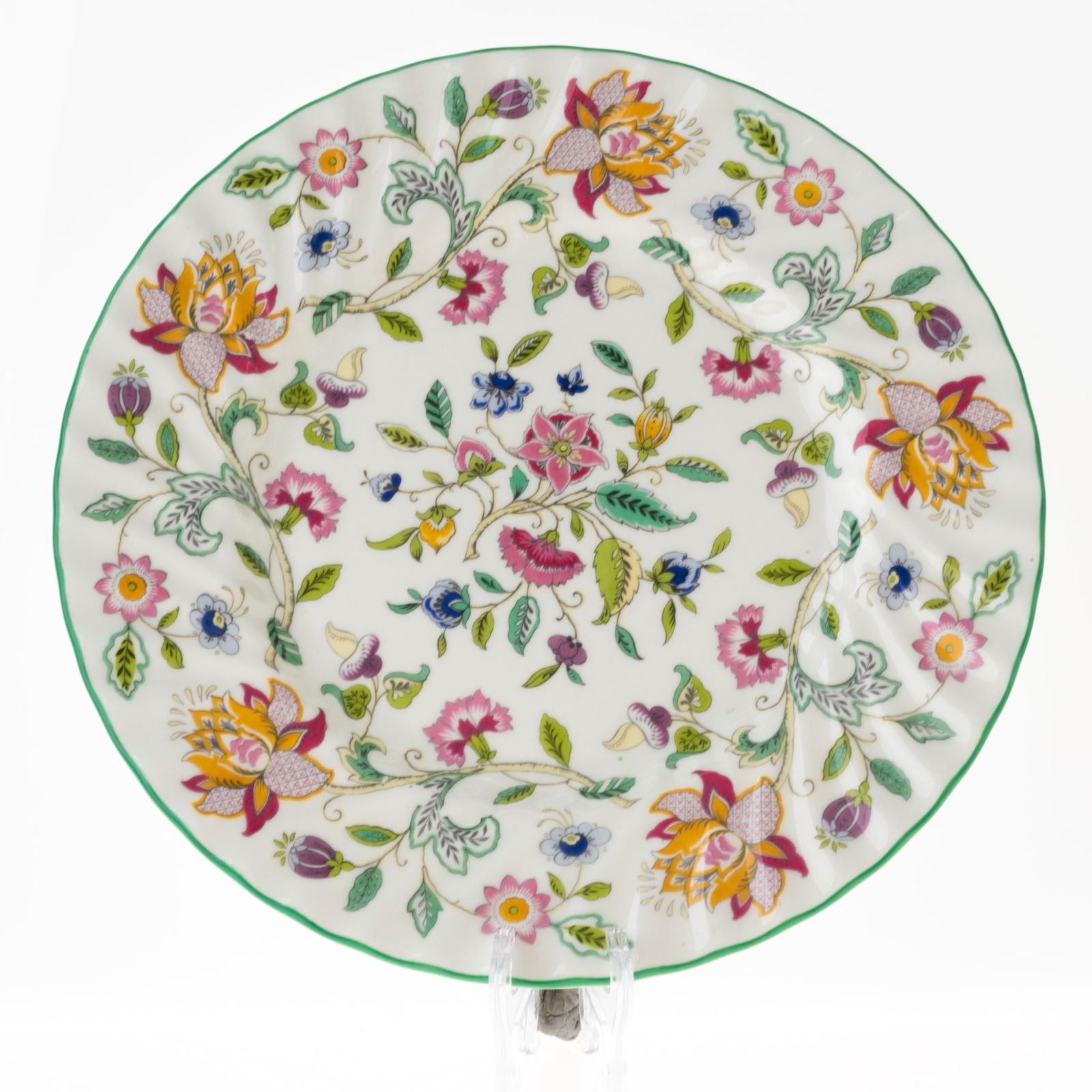 MINTON SIGNED PORCELAIN CERAMIC FLORAL PLATE: From a collection of Wedgwood and other selected ceramic/porcelain objects. Kindly examine all photographs provided in this listing or ask for a condition report. All items offered are in generally go