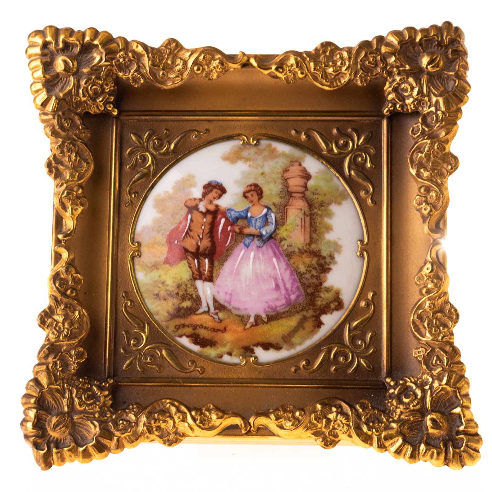 ROCOCO STYLE FRAME PORCELAIN MINIATURE PAINTING: From a collection of Wedgwood and other selected ceramic/porcelain objects. Kindly examine all photographs provided in this listing or ask for a condition report. All items offered are in generally go