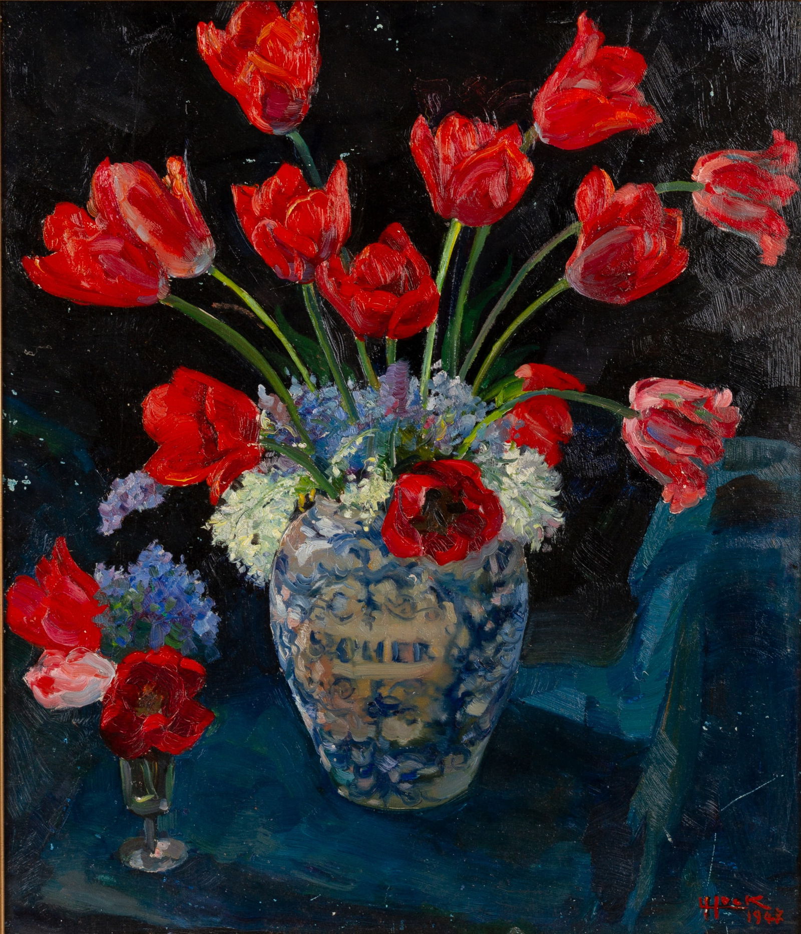 SIGNED MID CENTURY FLOWERS STILL LIFE OIL PAINTING (1 of 6)