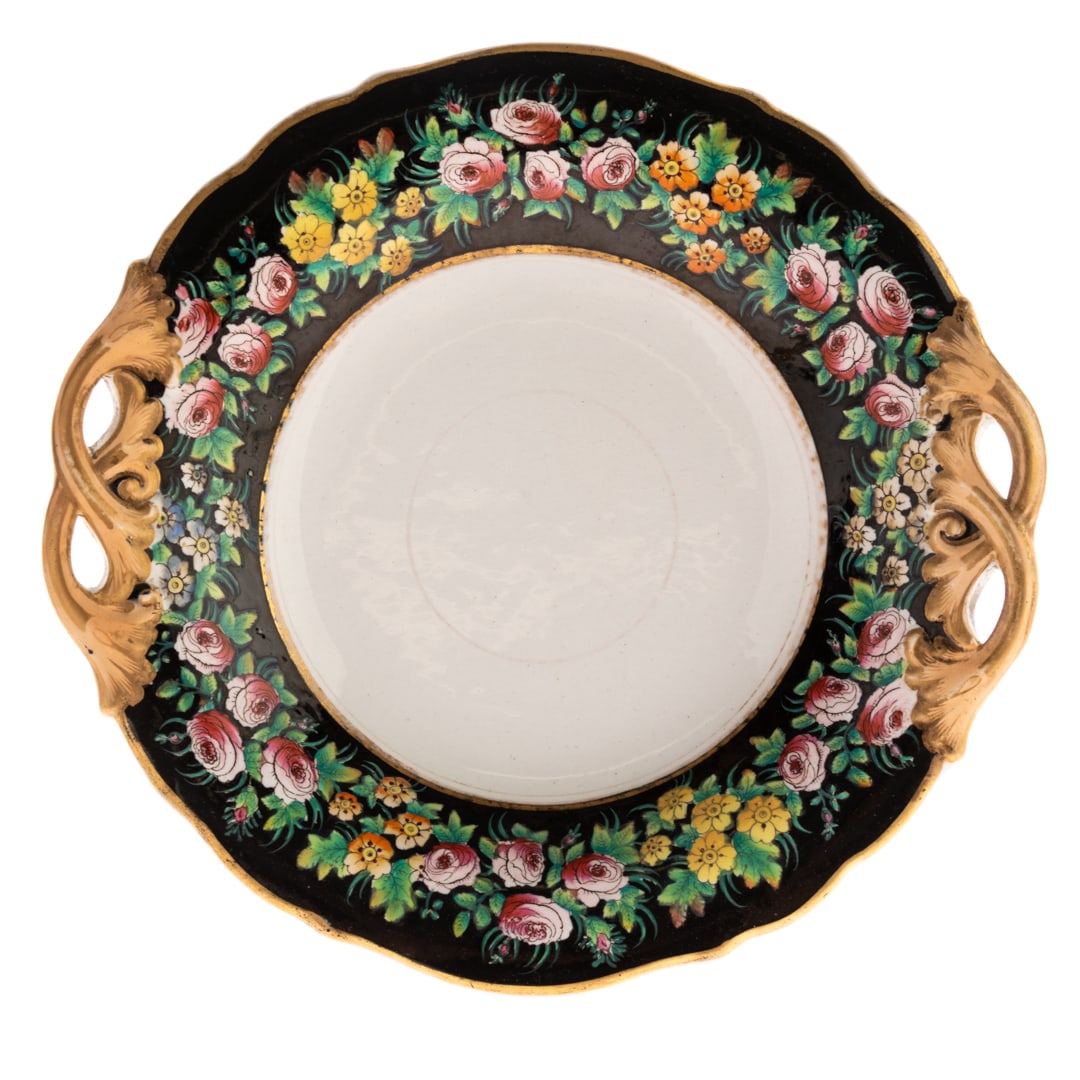 HAND PAINTED PORCELAIN CERAMIC FOOTED BOWL 19TH CENTURY (1 of 3)