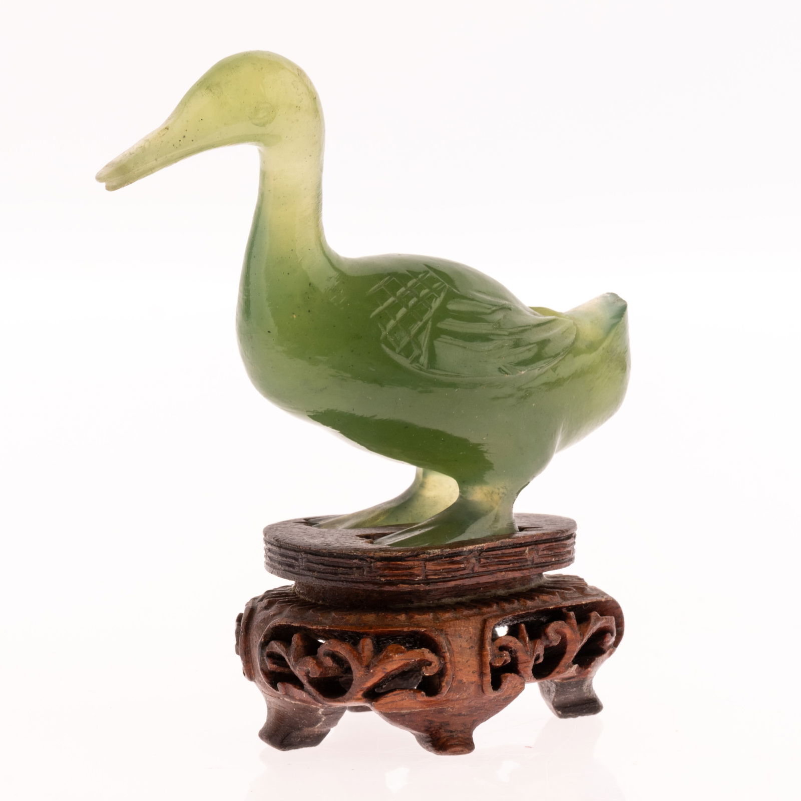 CHINESE JADE DUCK FIGURE ON STAND (1 of 3)