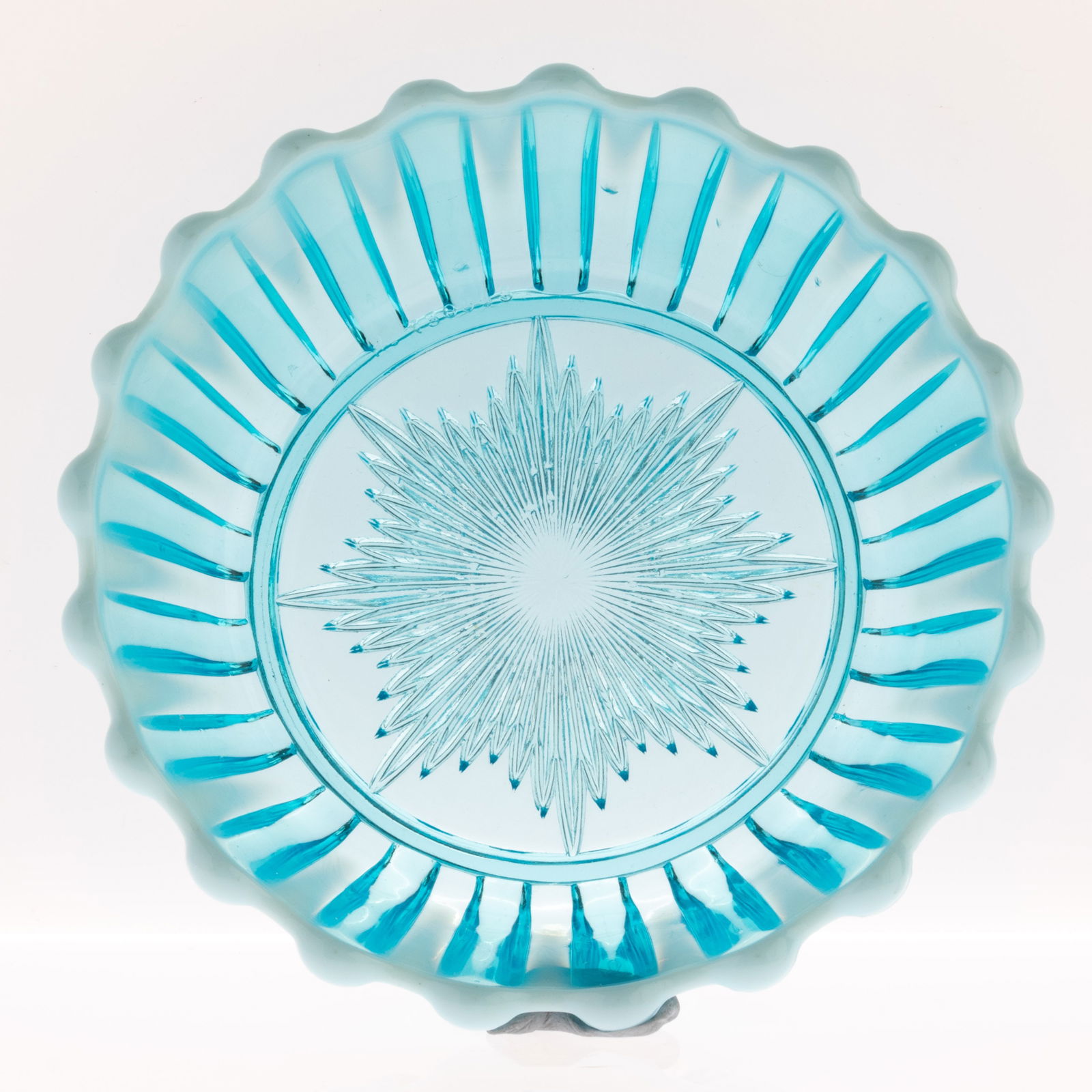 ANTIQUE DAVIDSON OPALESCENT VICTORIAN BLUE PEARLINE GLASS BOWL (1 of 3)