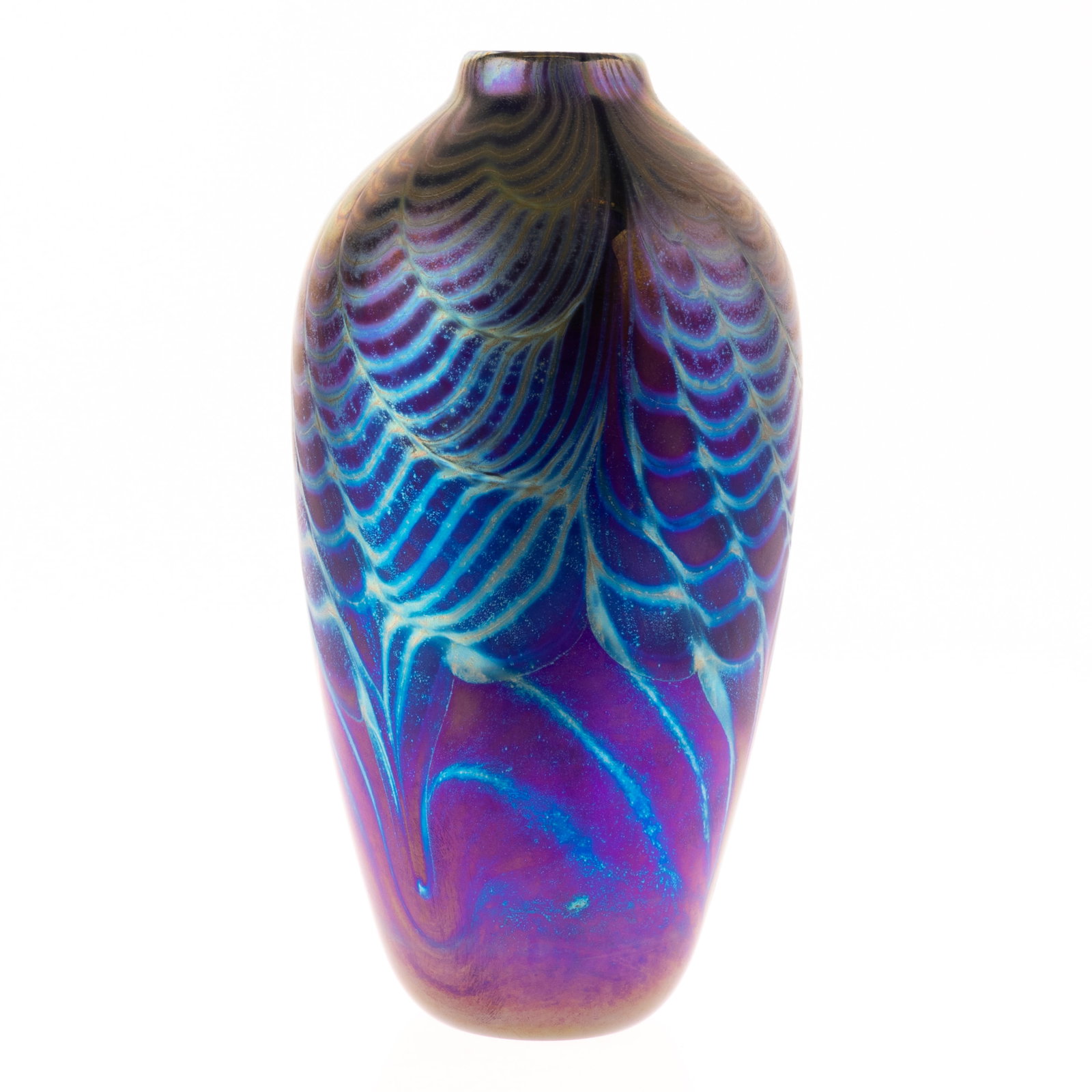 LOETZ STYLE SIGNED IRIDESCENT GLASS VASE: From a collection of Wedgwood and other selected ceramic/porcelain objects. Kindly examine all photographs provided in this listing or ask for a condition report. All items offered are in generally go