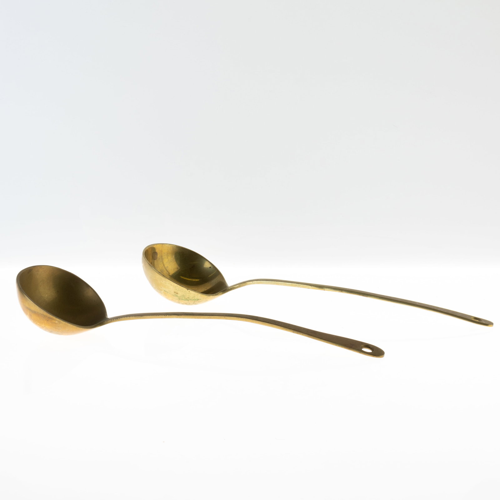 TWO ANTIQUE VICTORIAN KITCHENALIA BRASS LADLES (1 of 3)
