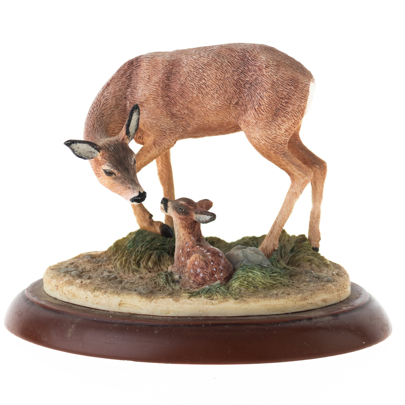 DEER & FAWN HAND PAINTED PORCELAIN CERAMIC SCULPTURE: From a collection of Wedgwood and other selected ceramic/porcelain objects. Kindly examine all photographs provided in this listing or ask for a condition report. All items offered are in generally go