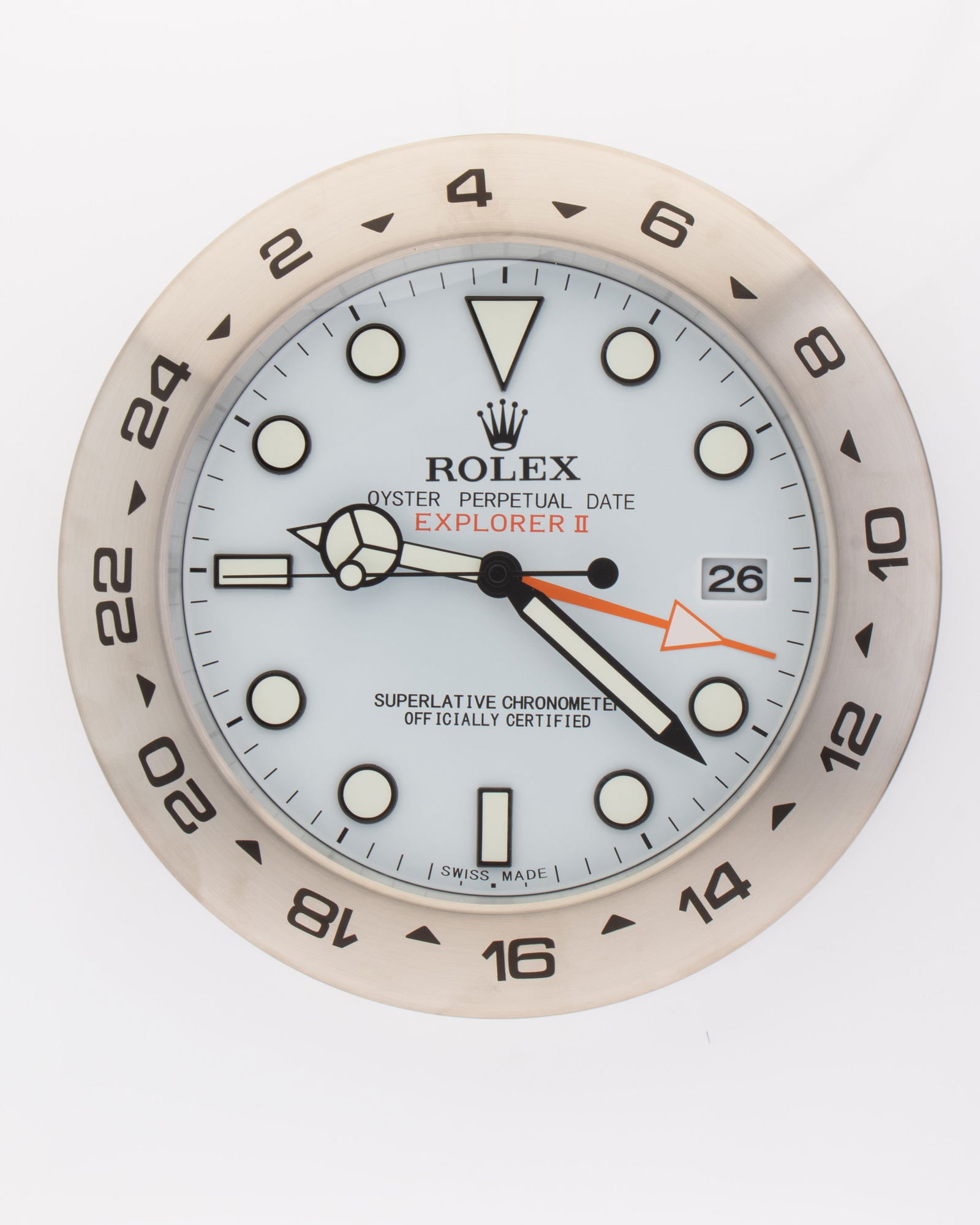 ROLEX SILVER, BLACK & WHITE EXPLORER II AUTHORISED WATCH DEALERSHIP CLOCK (1 of 1)