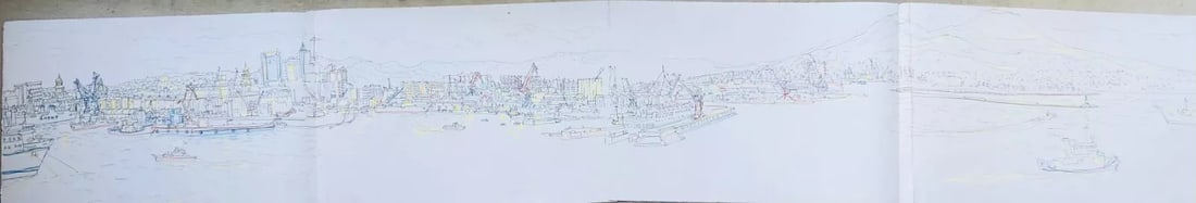 David Smith (1920-1988). Panoramic view of Napoli/Naples, Italy: David Smith 1920-1998 Painter using a richly Expressionist palette, draughtsman, printmaker and teacher, born in Lowestoft, Suffolk, where he attended the Technical School, also Lowestoft and Norwich