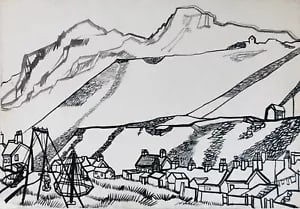 David Smith. Sketch of a Farm. Ink / W/col. ca. 1954: David Smith 1920-1998 Painter using a richly Expressionist palette, draughtsman, printmaker and teacher, born in Lowestoft, Suffolk, where he attended the Technical School, also Lowestoft and Norwich