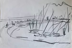 Table Bay, S. Africa. David Smith. Charcoal ca. 1950s: David Smith 1920-1998 Painter using a richly Expressionist palette, draughtsman, printmaker and teacher, born in Lowestoft, Suffolk, where he attended the Technical School, also Lowestoft and Norwich