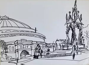 Albert Memorial, London by David Smith. Pen & ink. ca. 1960s: David Smith 1920-1998 Painter using a richly Expressionist palette, draughtsman, printmaker and teacher, born in Lowestoft, Suffolk, where he attended the Technical School, also Lowestoft and Norwich