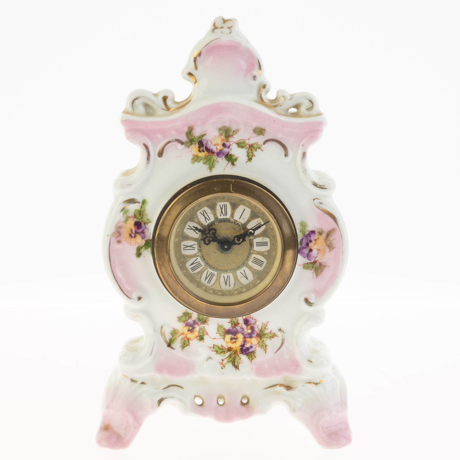 FLORAL PORCELAIN CERAMIC MECHANICAL MANTEL CLOCK (1 of 3)