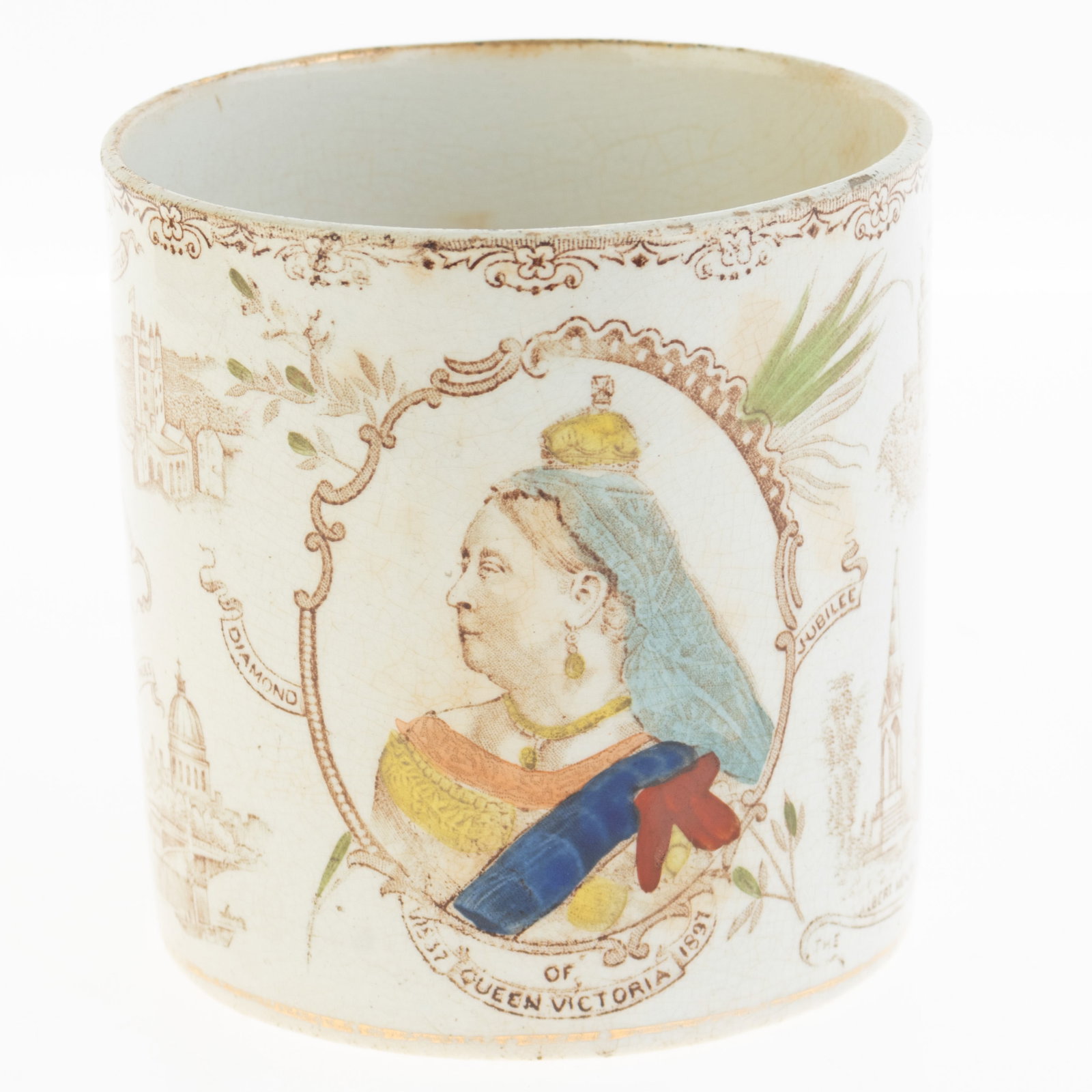 ANTIQUE QUEEN VICTORIA DIAMOND JUBILEE PORCELAIN MUG: Kindly examine all photographs provided in this listing or ask for a condition report. All items offered are in generally good, pre-owned condition, unless otherwise specifically described. The item i