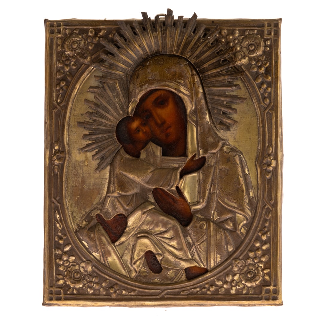 RUSSIAN ORTHODOX ICON VIRGIN AND CHILD 19TH CENTURY (1 of 3)