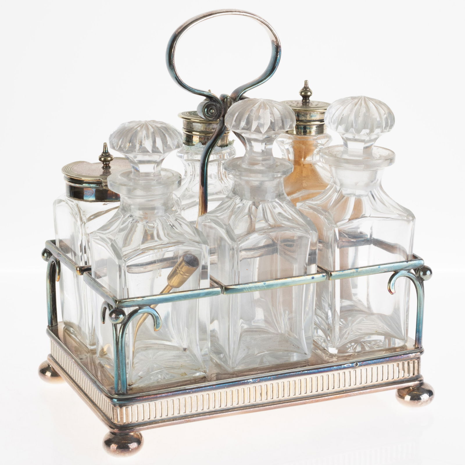 ANTIQUE SILVER PLATED CONDIMENTS CRUET STAND SET WITH STAND (1 of 5)