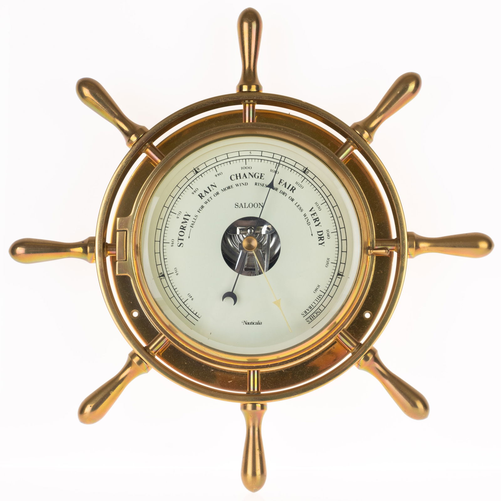 NAUTICAL MARITIME BRASS SHIP WHEEL WALL BAROMETER (1 of 4)