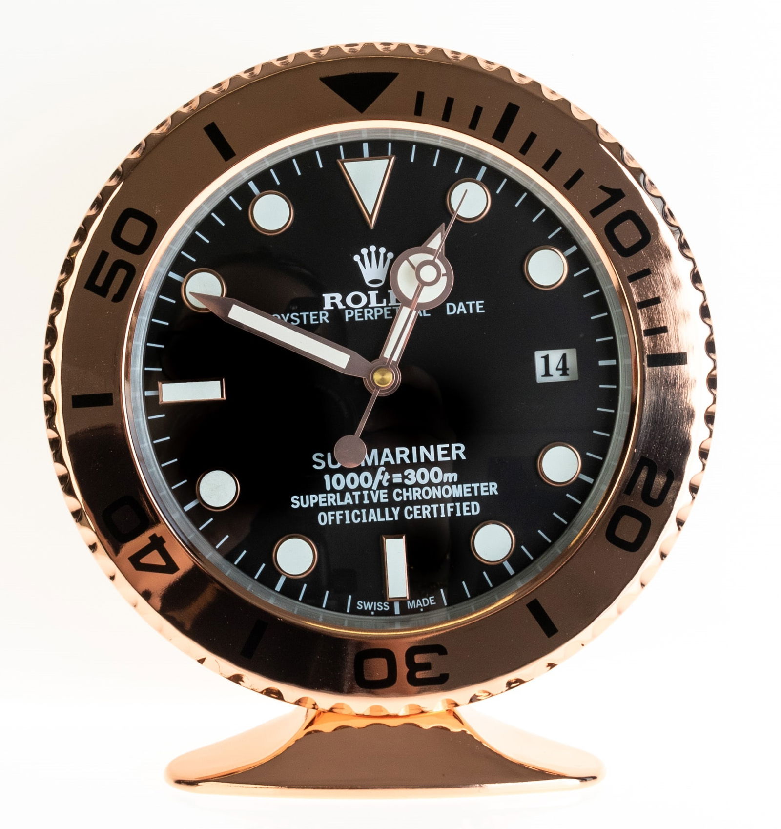 ROLEX PINK GOLD & BLACK SUBMARINER AUTHORISED WATCH DEALERSHIP DESKTOP CLOCK (1 of 1)