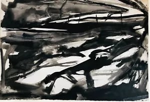 Landscape Study by David Smith. Ink / W/col. ca. 1955: David Smith 1920-1998 Painter using a richly Expressionist palette, draughtsman, printmaker and teacher, born in Lowestoft, Suffolk, where he attended the Technical School, also Lowestoft and Norwich