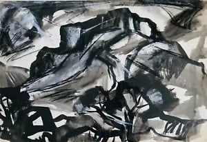 View of Yorkshire by David Smith. Ink / W/col. ca. 1955: David Smith 1920-1998 Painter using a richly Expressionist palette, draughtsman, printmaker and teacher, born in Lowestoft, Suffolk, where he attended the Technical School, also Lowestoft and Norwich