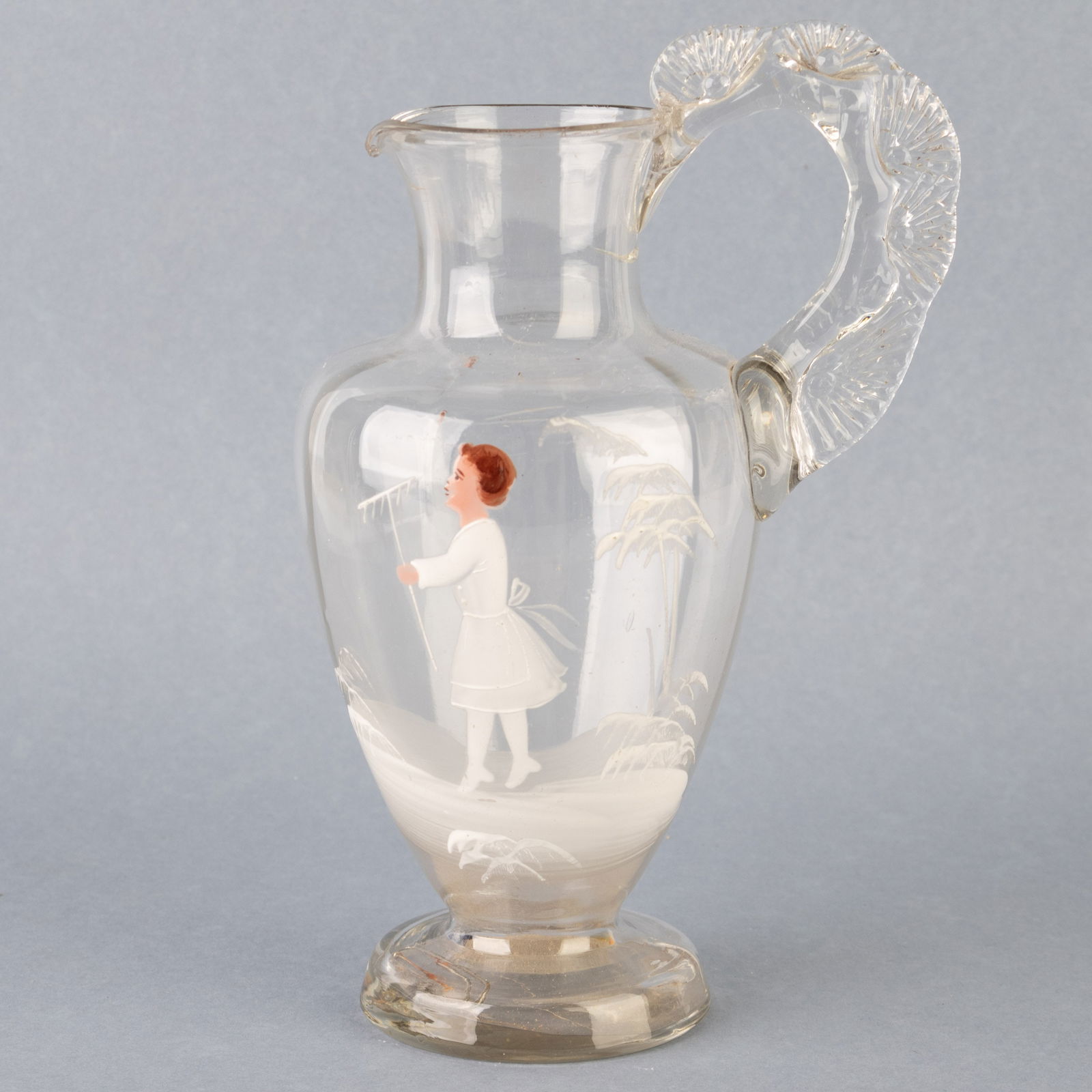 ANTIQUE VICTORIAN HAND BLOWN ENAMEL PAINTED DUTCH GLASS PITCHER JUG (1 of 2)