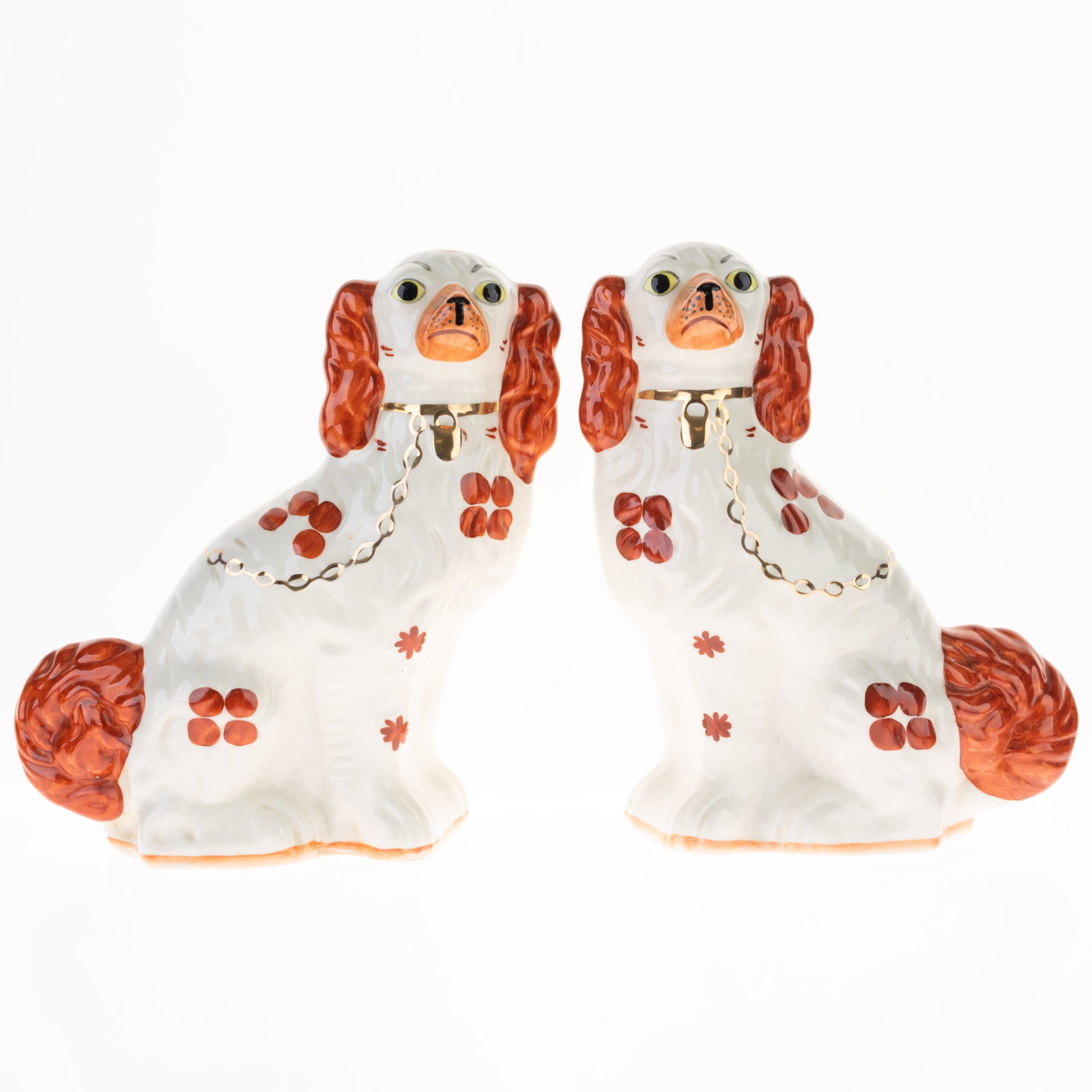 ANTIQUE VICTORIAN STAFFORDSHIRE CERAMIC POTTERY SPANIEL MANTEL DOG FIGURES: Kindly examine all photographs provided in this listing or ask for a condition report. All items offered are in generally good, pre-owned condition, unless otherwise specifically described, sold as se