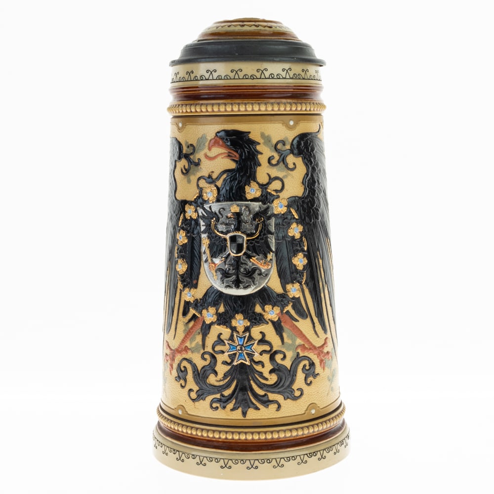 METTLACH POLYCHROME CERAMIC IMPERIAL EAGLE GERMAN BEER STEIN (1 of 5)