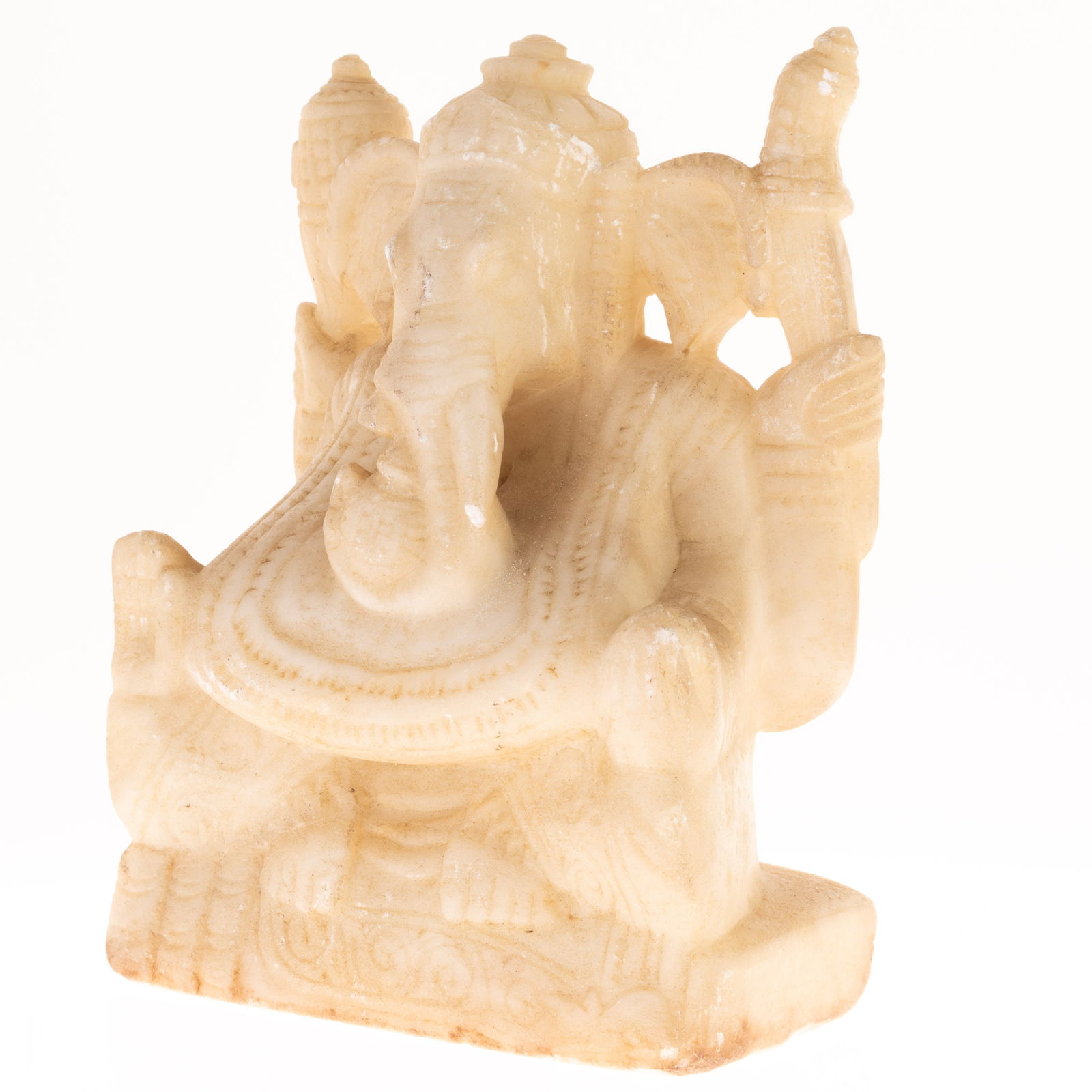 ANTIQUE INDIAN CARVED ALABASTER DEITY SCULPTURE OF GANESH (1 of 3)