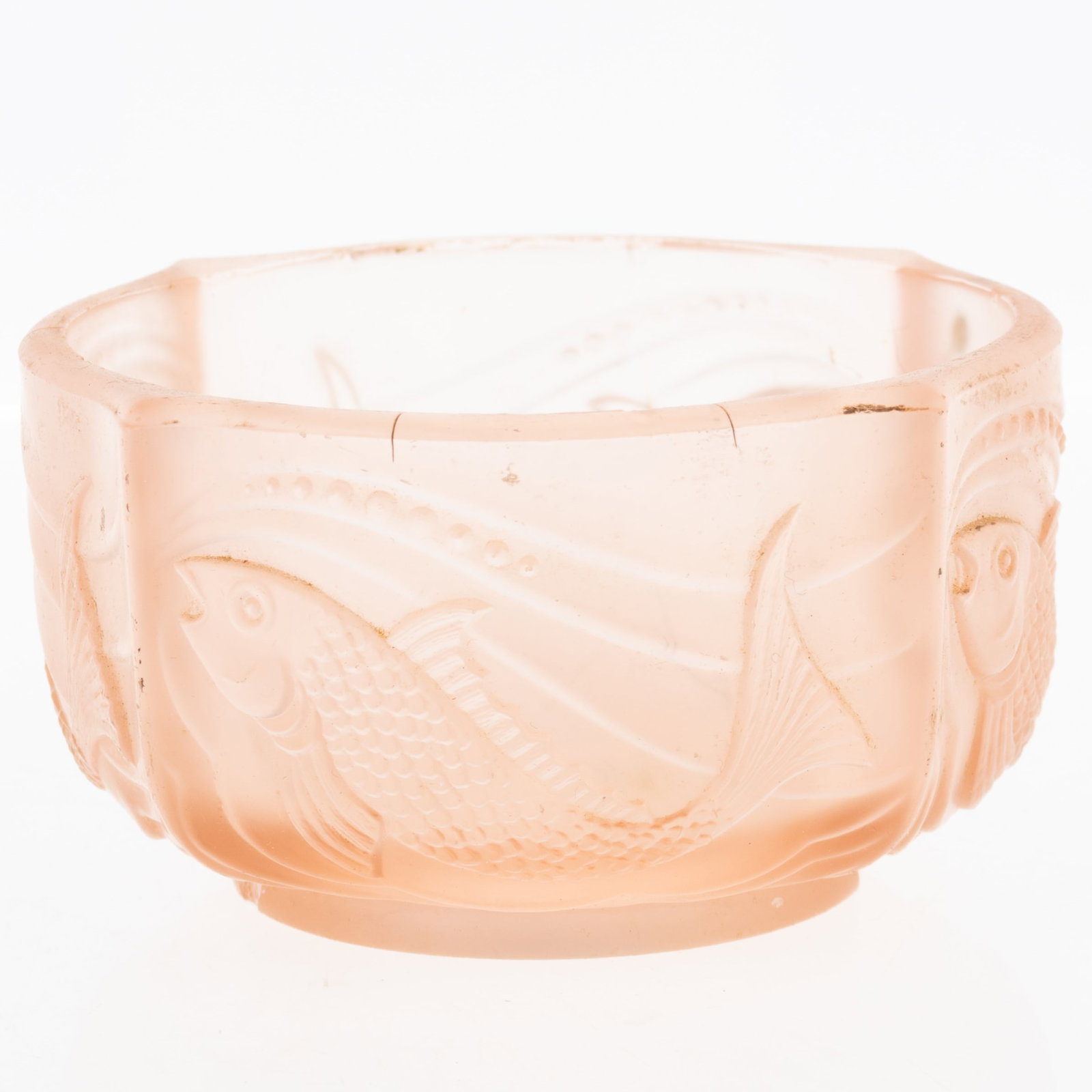 ART DECO FROSTED PINK GLASS FISH VASE IN THE STYLE OF LALIQUE (1 of 4)