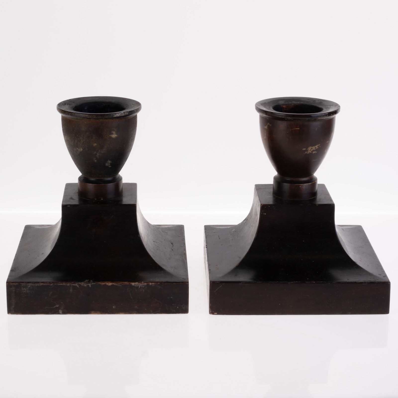CARL MALMSTEN PAIR OF WOODEN 20TH CENTURY CANDLESTICKS: Kindly examine all photographs provided in this listing or ask for a condition report. All items offered are in generally good, pre-owned condition, unless otherwise specifically described. The item i